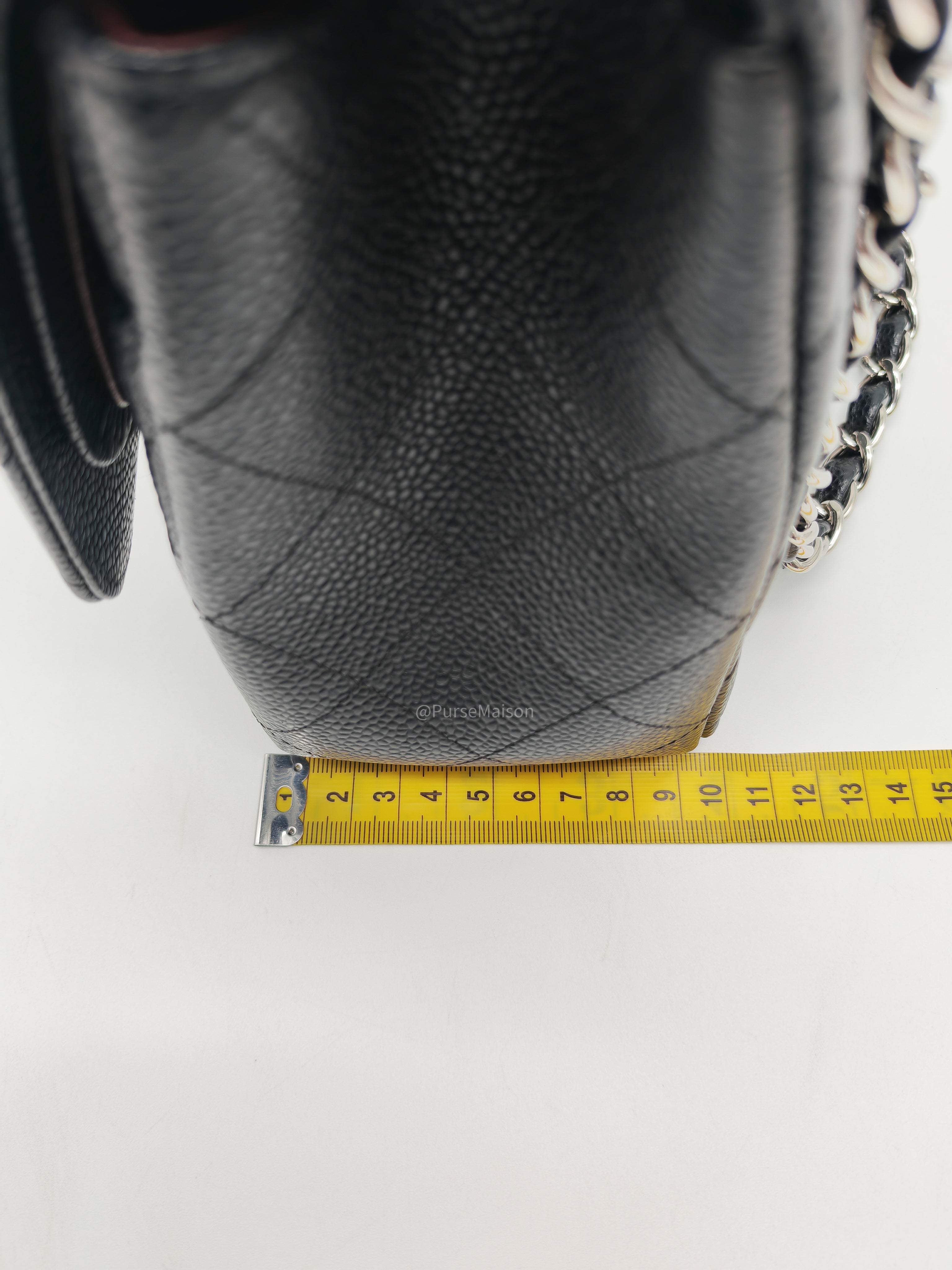 Chanel Classic Double Flap Jumbo in Black Quilted Caviar Leather and Silver Hardware Series 27