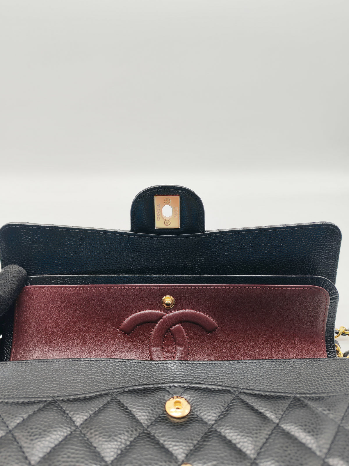 Chanel Classic Double Flap Medium in Black Caviar Leather Gold Hardware (H3****JO)