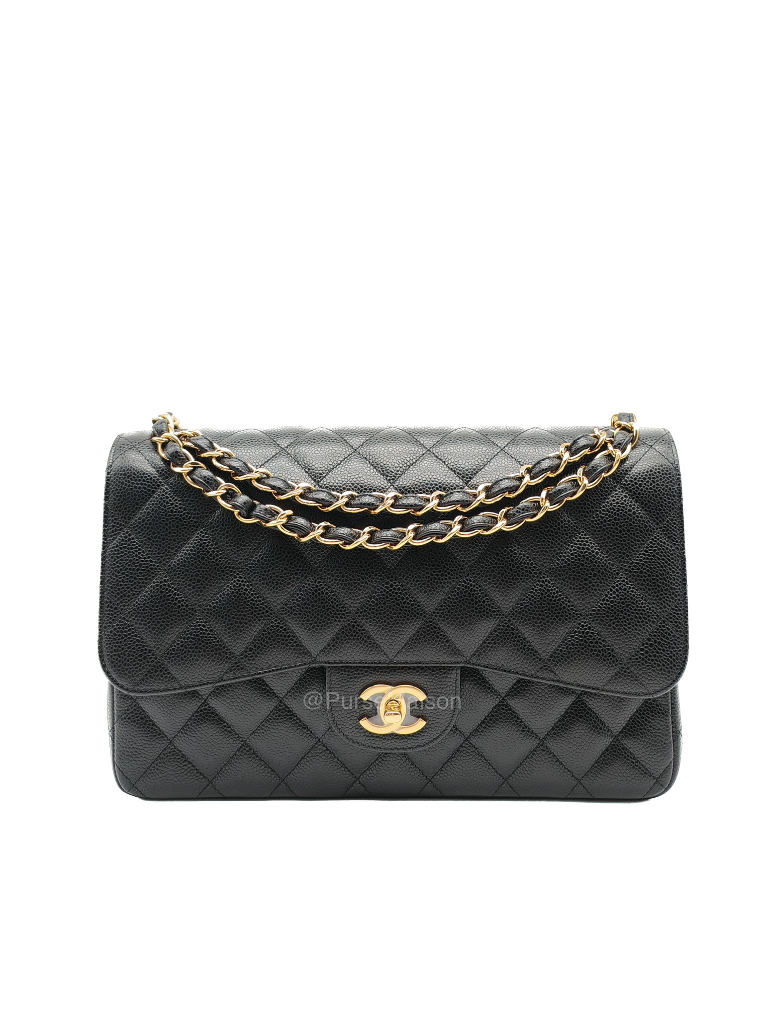 Chanel Classic Double Flap Jumbo in Black Quilted Caviar Leather and Gold Hardware Series 24 | Purse Maison Luxury Bags Shop