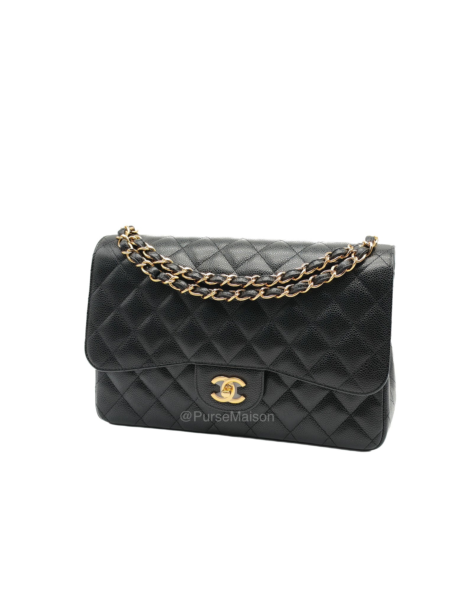 Chanel Classic Double Flap Jumbo in Black Quilted Caviar Leather and Gold Hardware Series 24 | Purse Maison Luxury Bags Shop