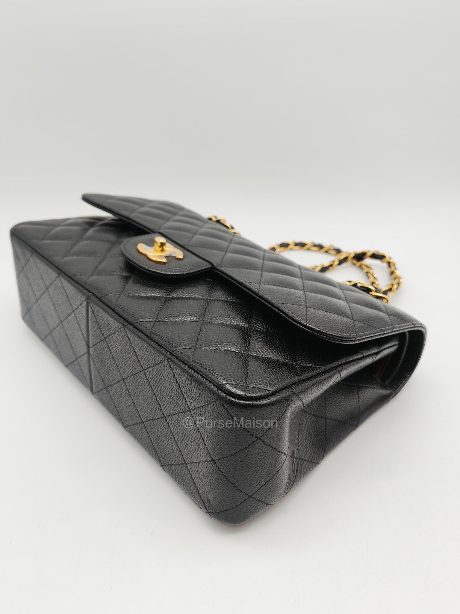 Chanel Classic Double Flap Jumbo in Black Quilted Caviar Leather and Gold Hardware Series 24 | Purse Maison Luxury Bags Shop
