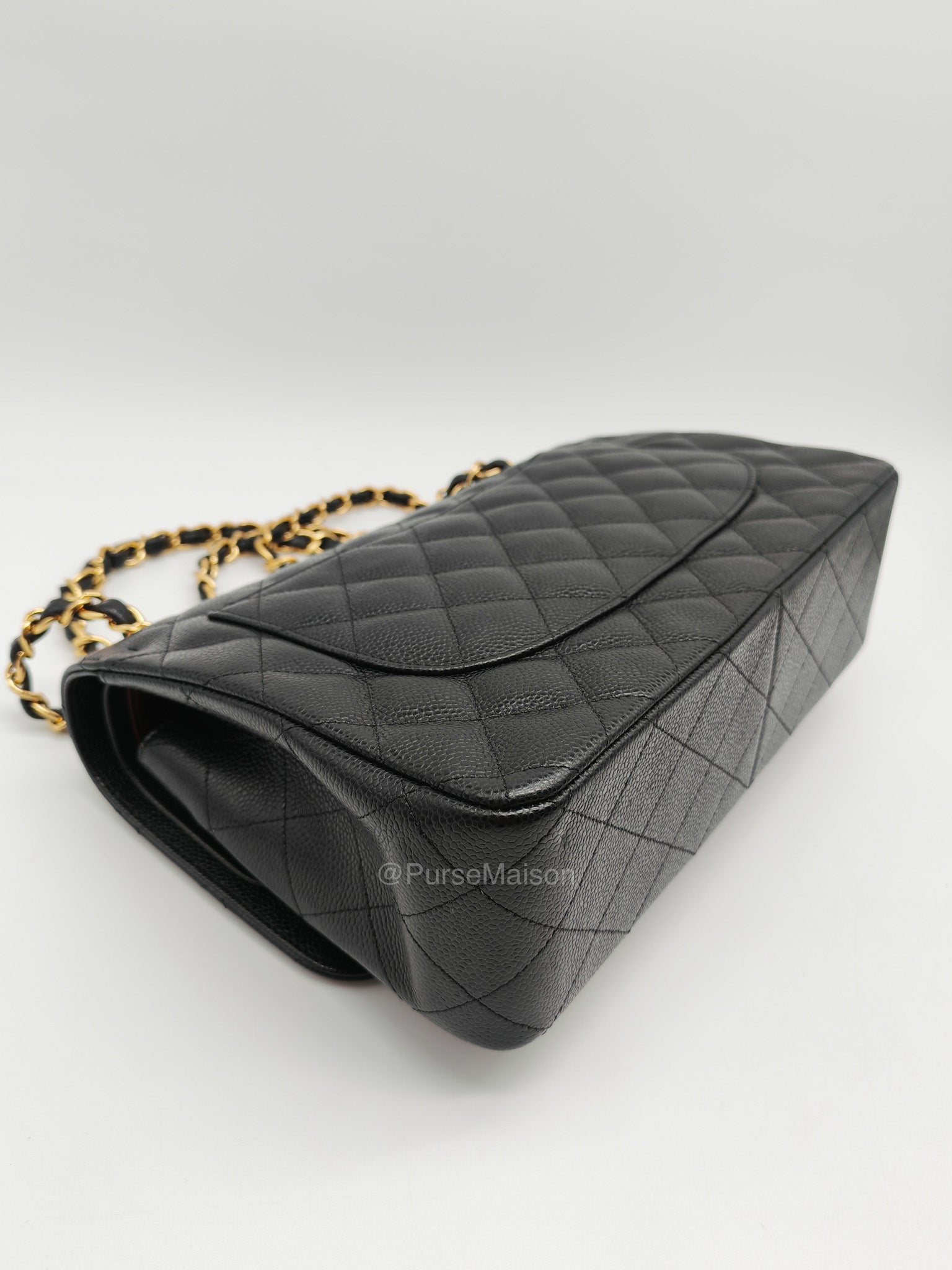Chanel Classic Double Flap Jumbo in Black Quilted Caviar Leather and Gold Hardware Series 24 | Purse Maison Luxury Bags Shop