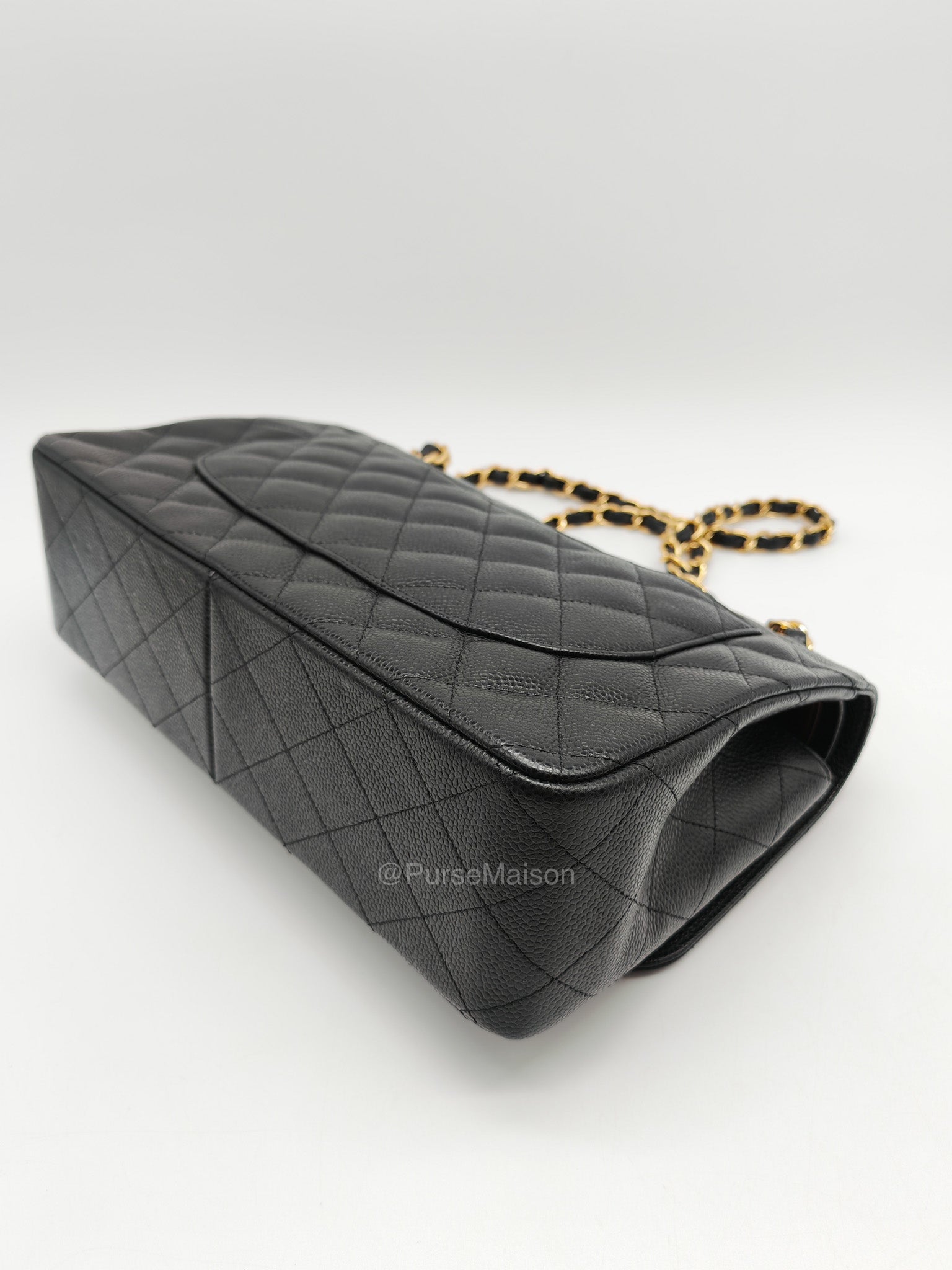 Chanel Classic Double Flap Jumbo in Black Quilted Caviar Leather and Gold Hardware Series 24 | Purse Maison Luxury Bags Shop