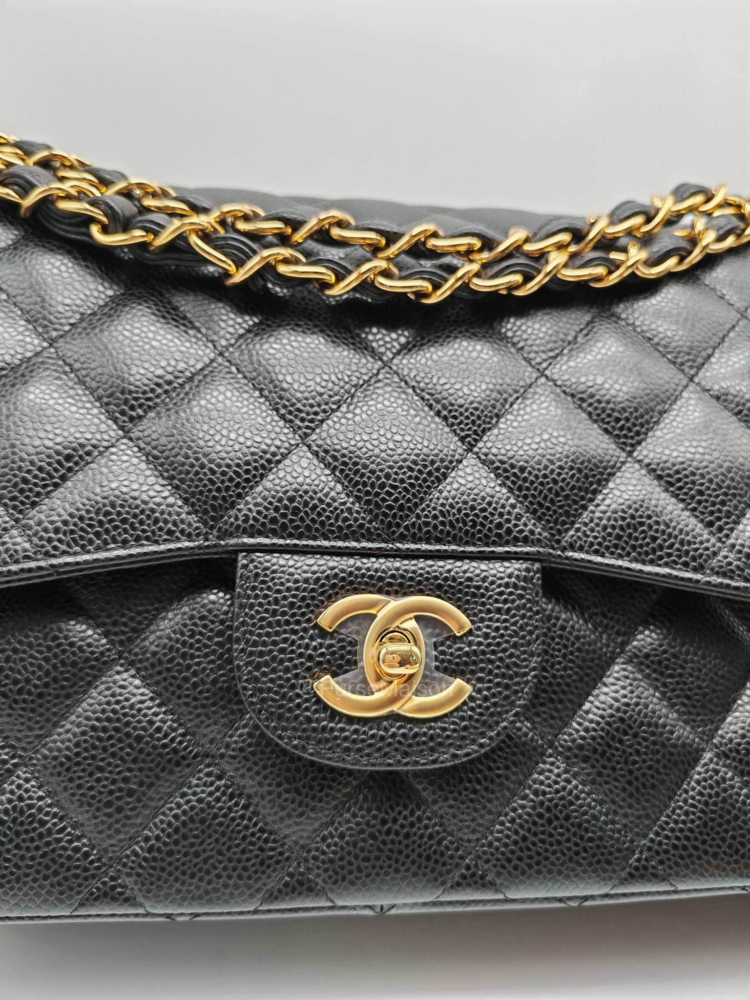 Chanel Classic Double Flap Jumbo in Black Quilted Caviar Leather and Gold Hardware Series 24 | Purse Maison Luxury Bags Shop