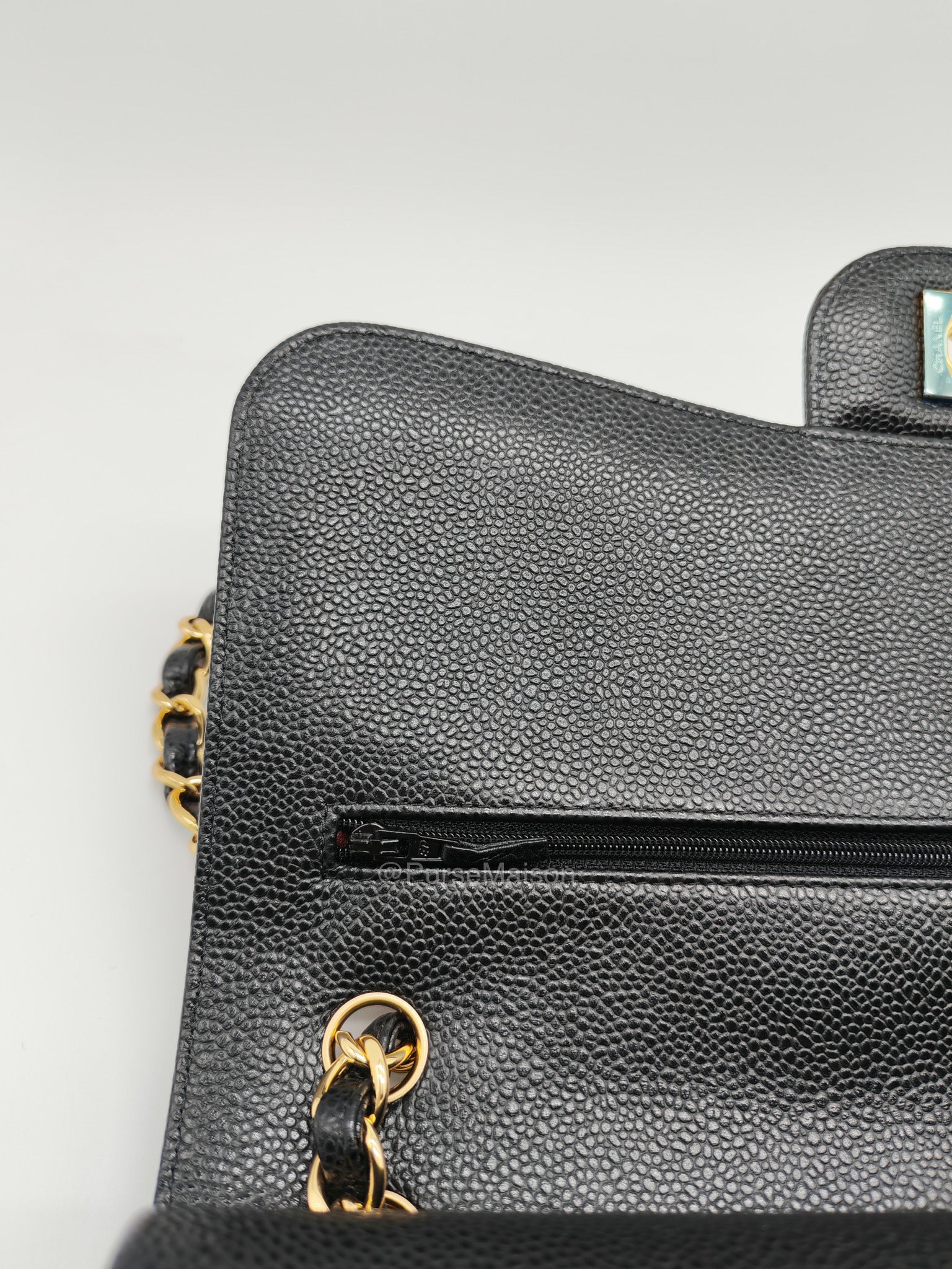 Chanel Classic Double Flap Jumbo in Black Quilted Caviar Leather and Gold Hardware Series 24 | Purse Maison Luxury Bags Shop