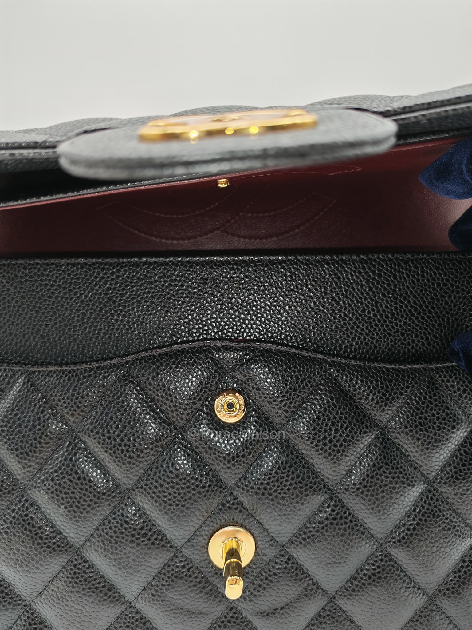 Chanel Classic Double Flap Jumbo in Black Quilted Caviar Leather and Gold Hardware Series 24 | Purse Maison Luxury Bags Shop