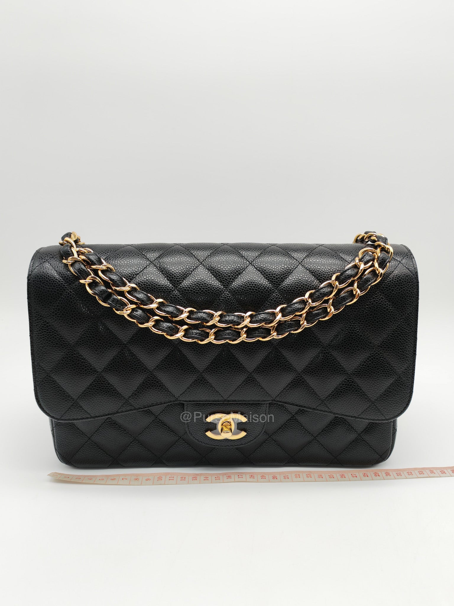 Chanel Classic Double Flap Jumbo in Black Quilted Caviar Leather and Gold Hardware Series 24 | Purse Maison Luxury Bags Shop