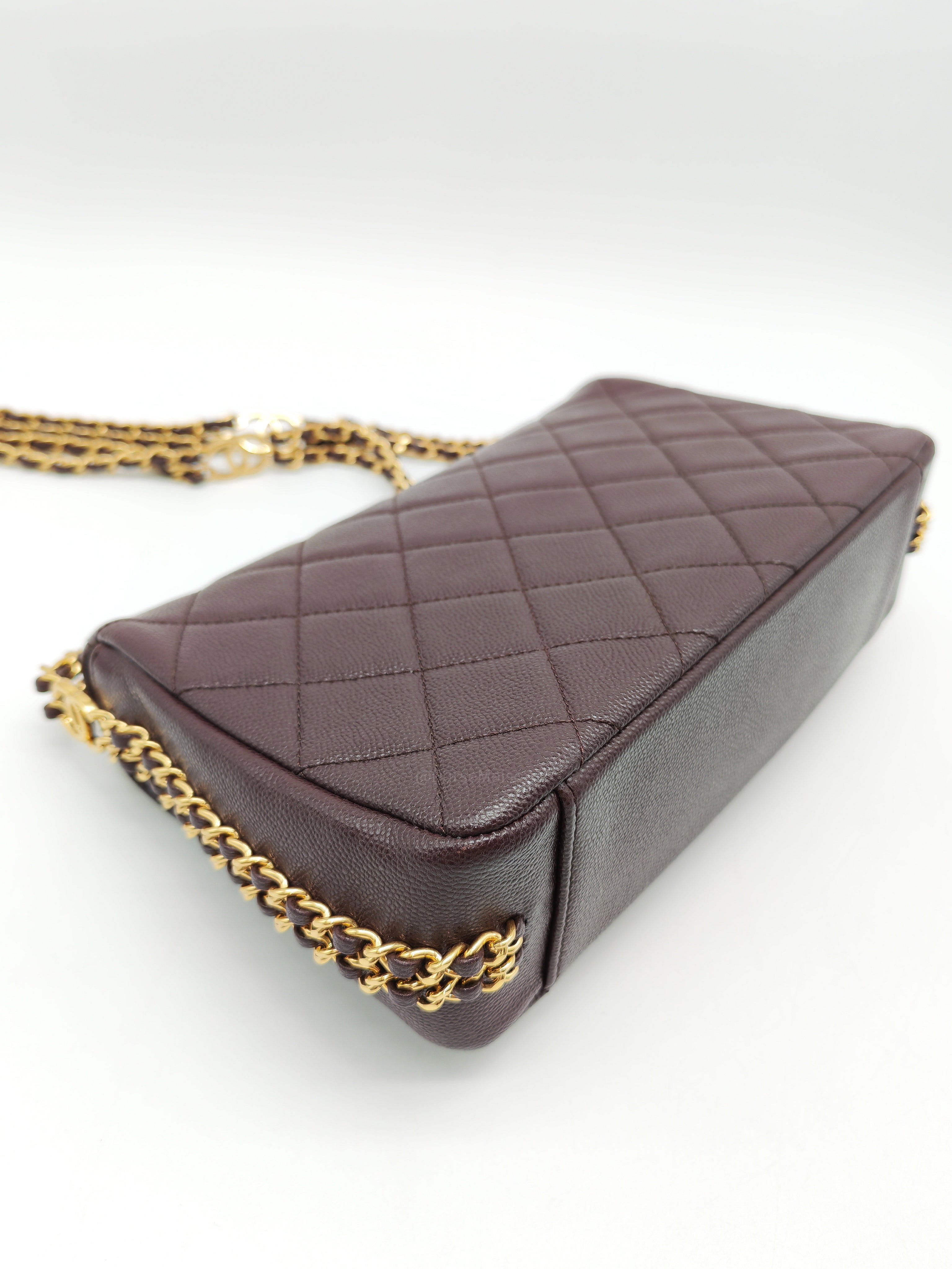 Chanel CC You Flap Bag in Dark Brown Caviar Leather Shiny Gold Hardware (Microchip)