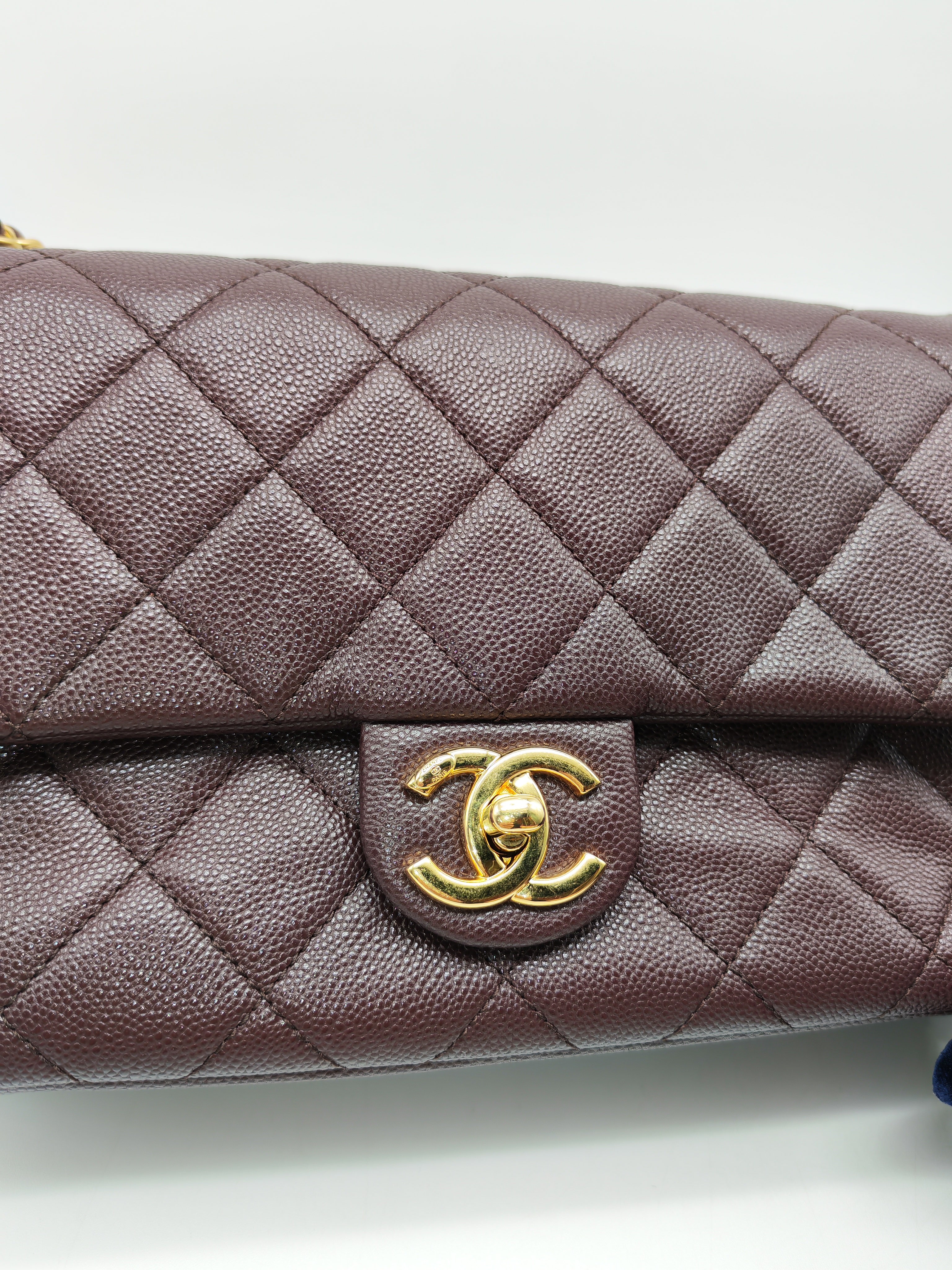 Chanel CC You Flap Bag in Dark Brown Caviar Leather Shiny Gold Hardware (Microchip)