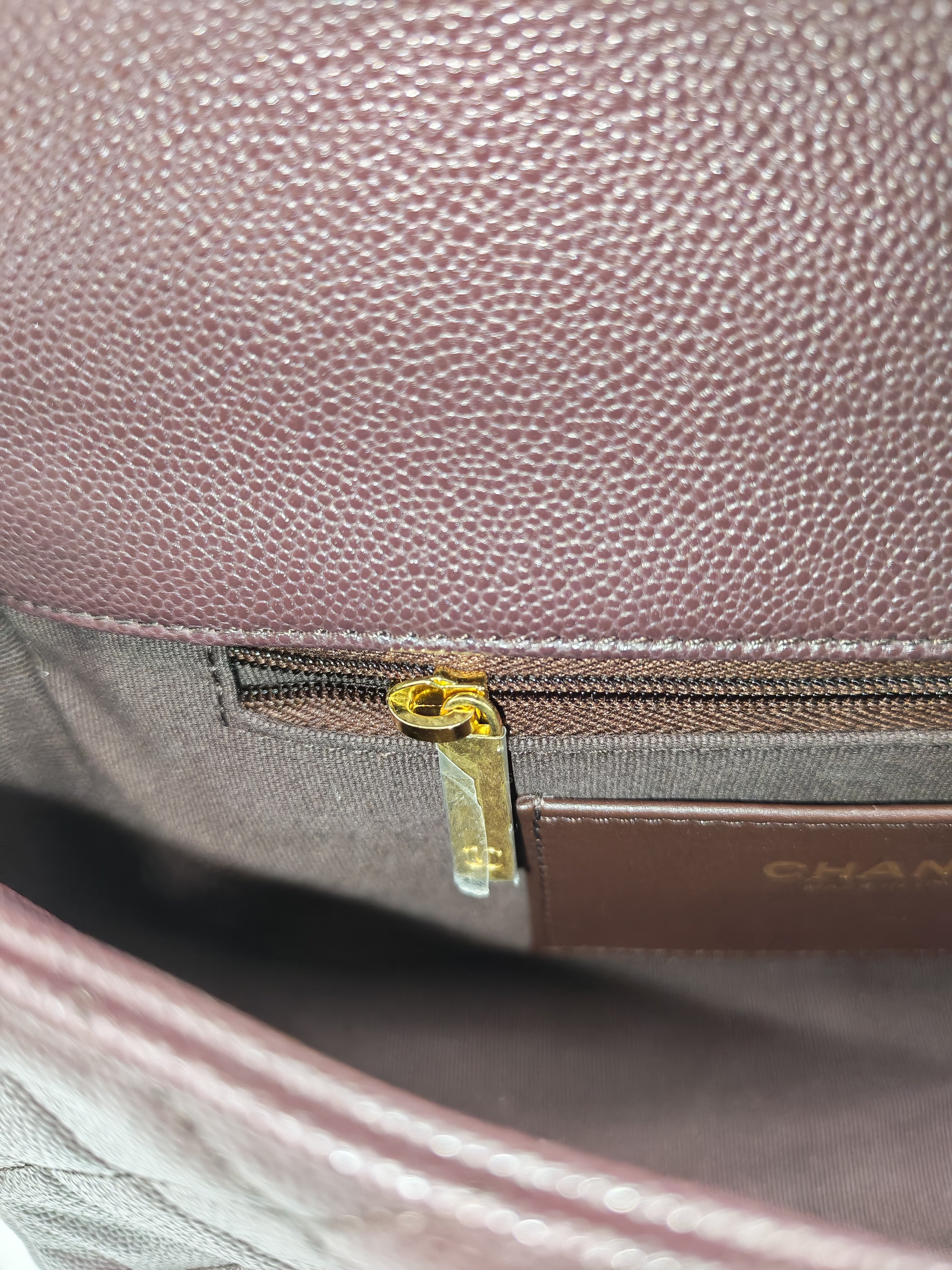 Chanel CC You Flap Bag in Dark Brown Caviar Leather Shiny Gold Hardware (Microchip)