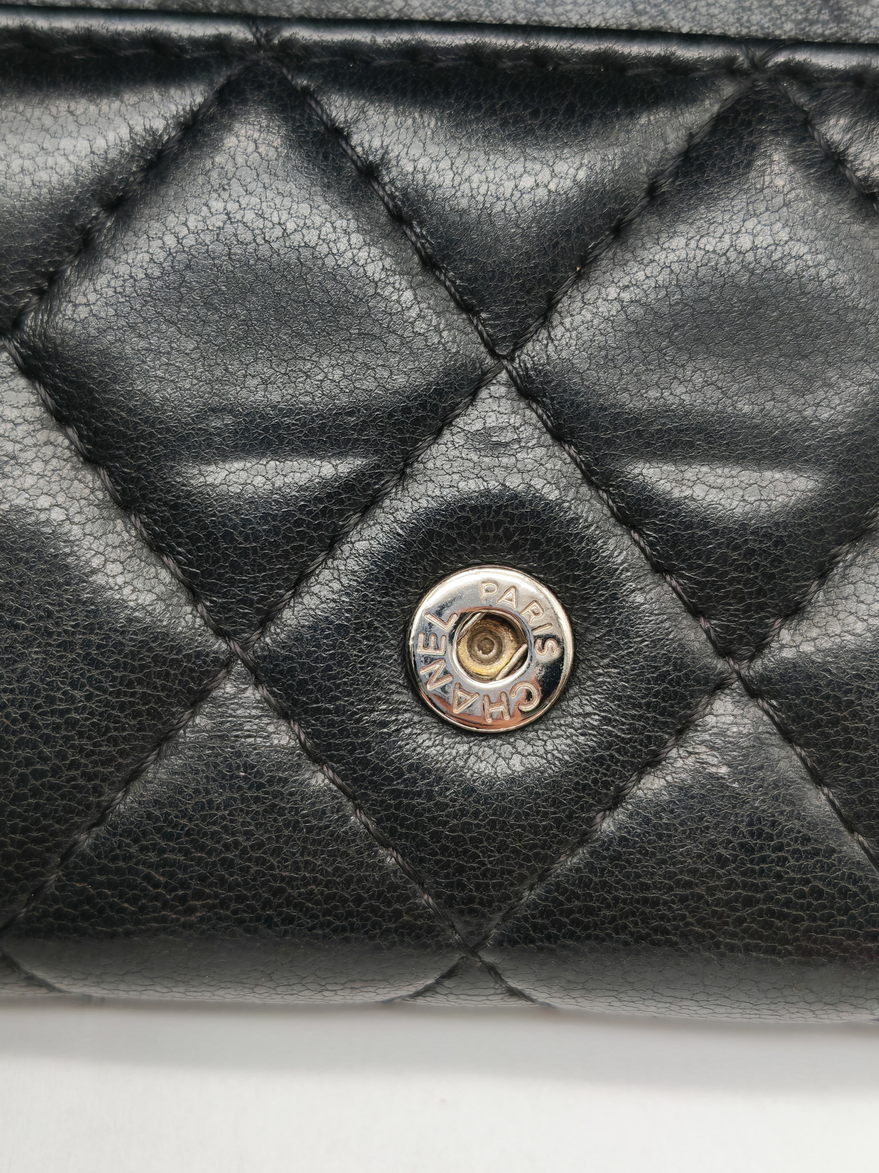 Chanel Classic Flap Card Holder in Black Quilted Calfskin Leather and Silver Hardware Series 22