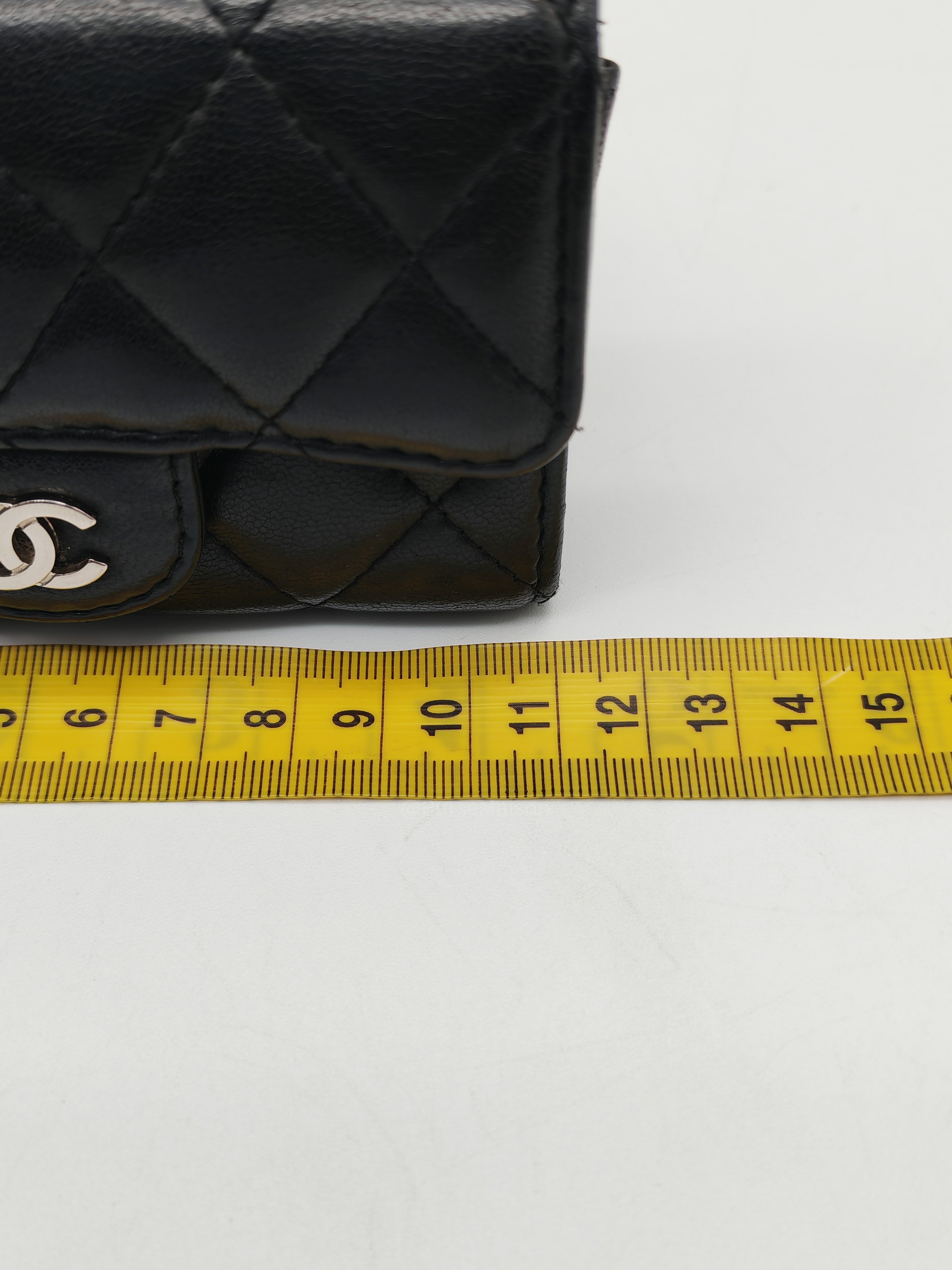Chanel Classic Flap Card Holder in Black Quilted Calfskin Leather and Silver Hardware Series 22