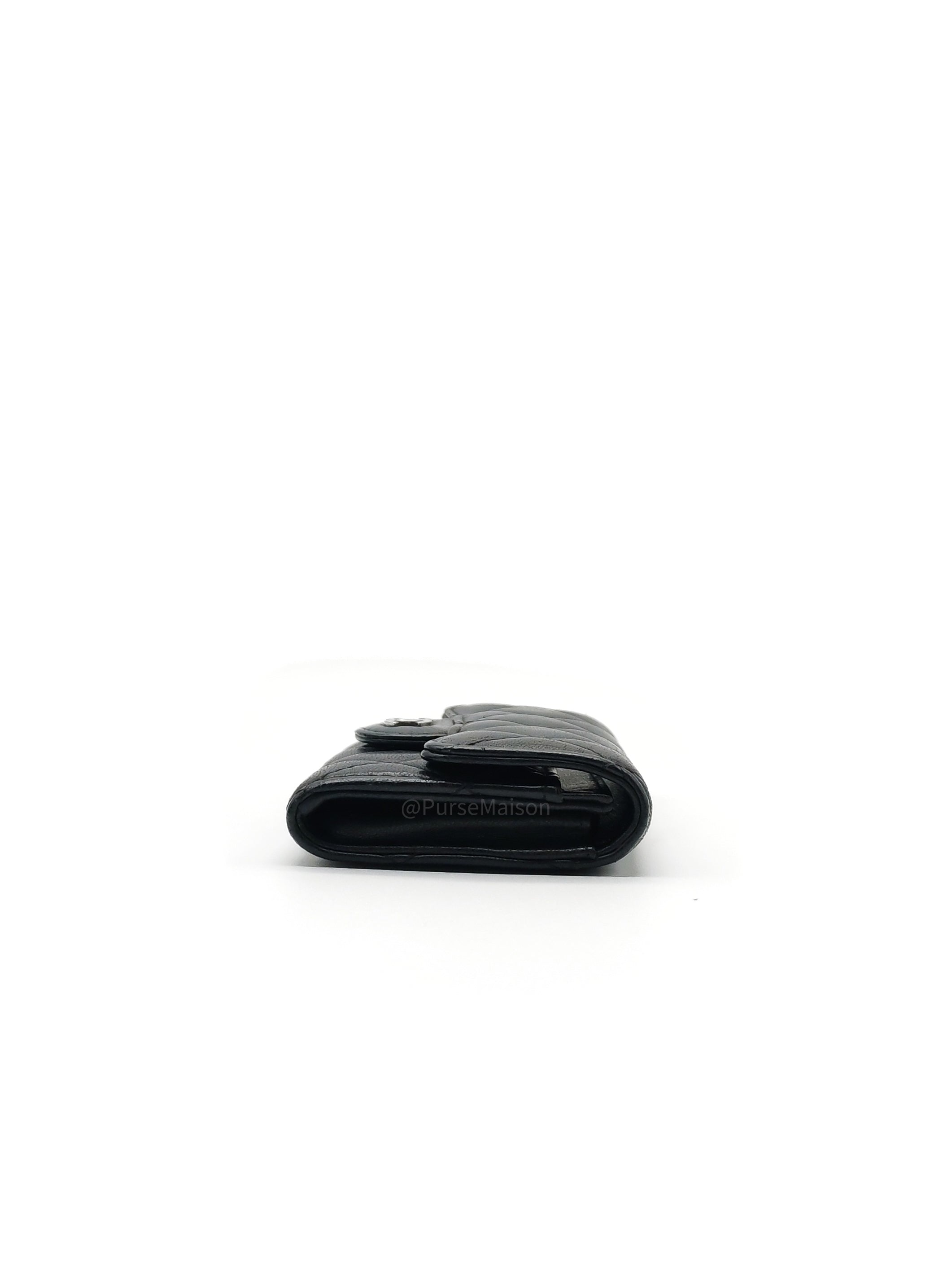Chanel Classic Flap Card Holder in Black Quilted Calfskin Leather and Silver Hardware Series 22