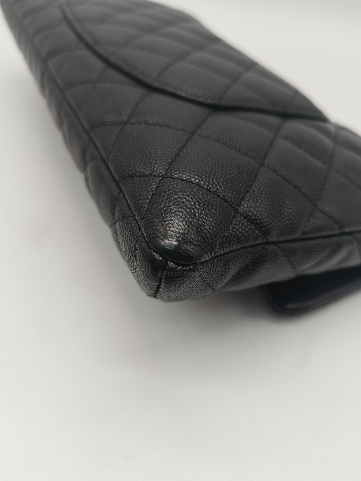 Chanel Classic Flap Clutch in Black Quilted Caviar Leather and Silver Hardware Series 26