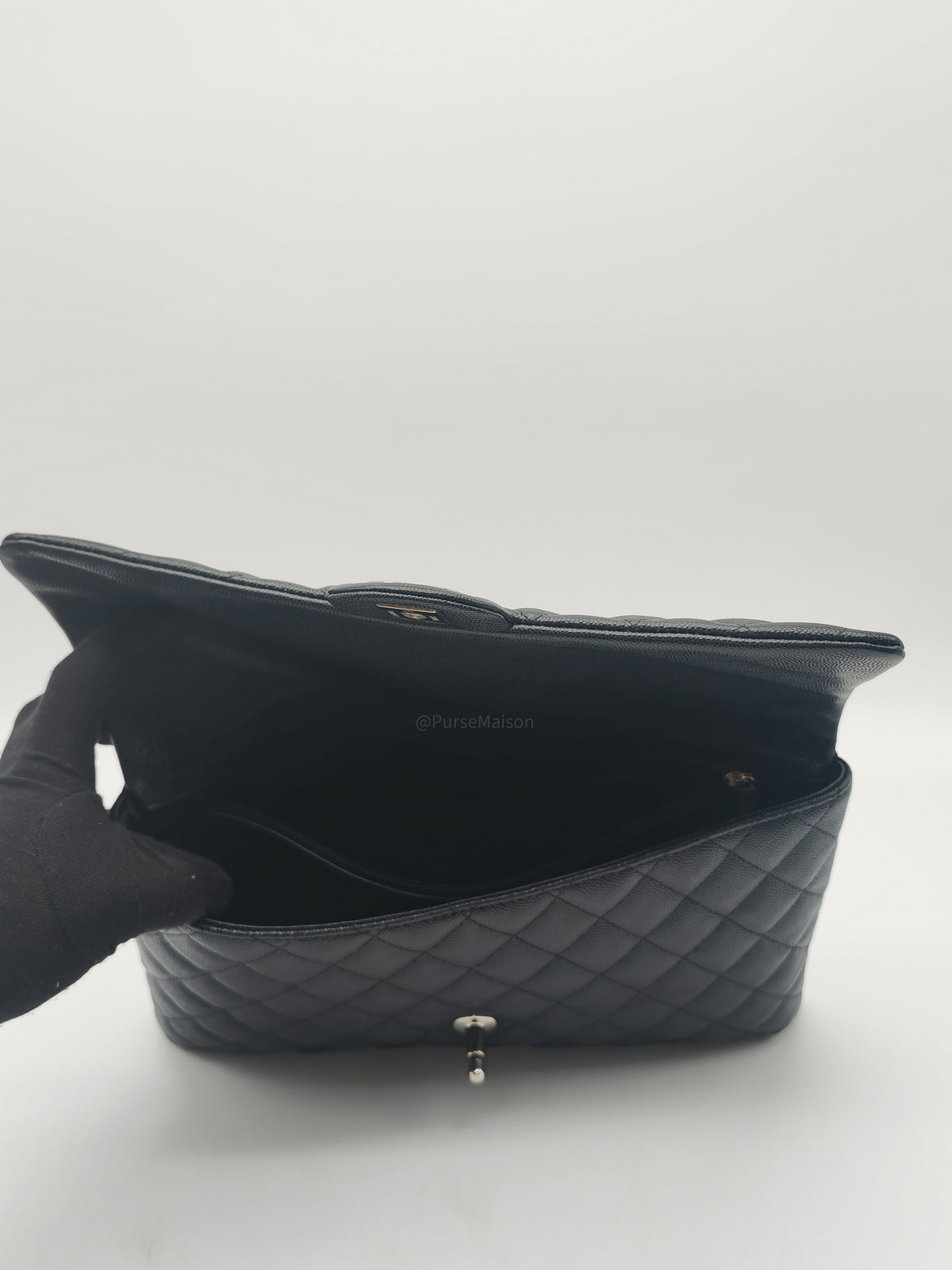 Chanel Classic Flap Clutch in Black Quilted Caviar Leather and Silver Hardware Series 26