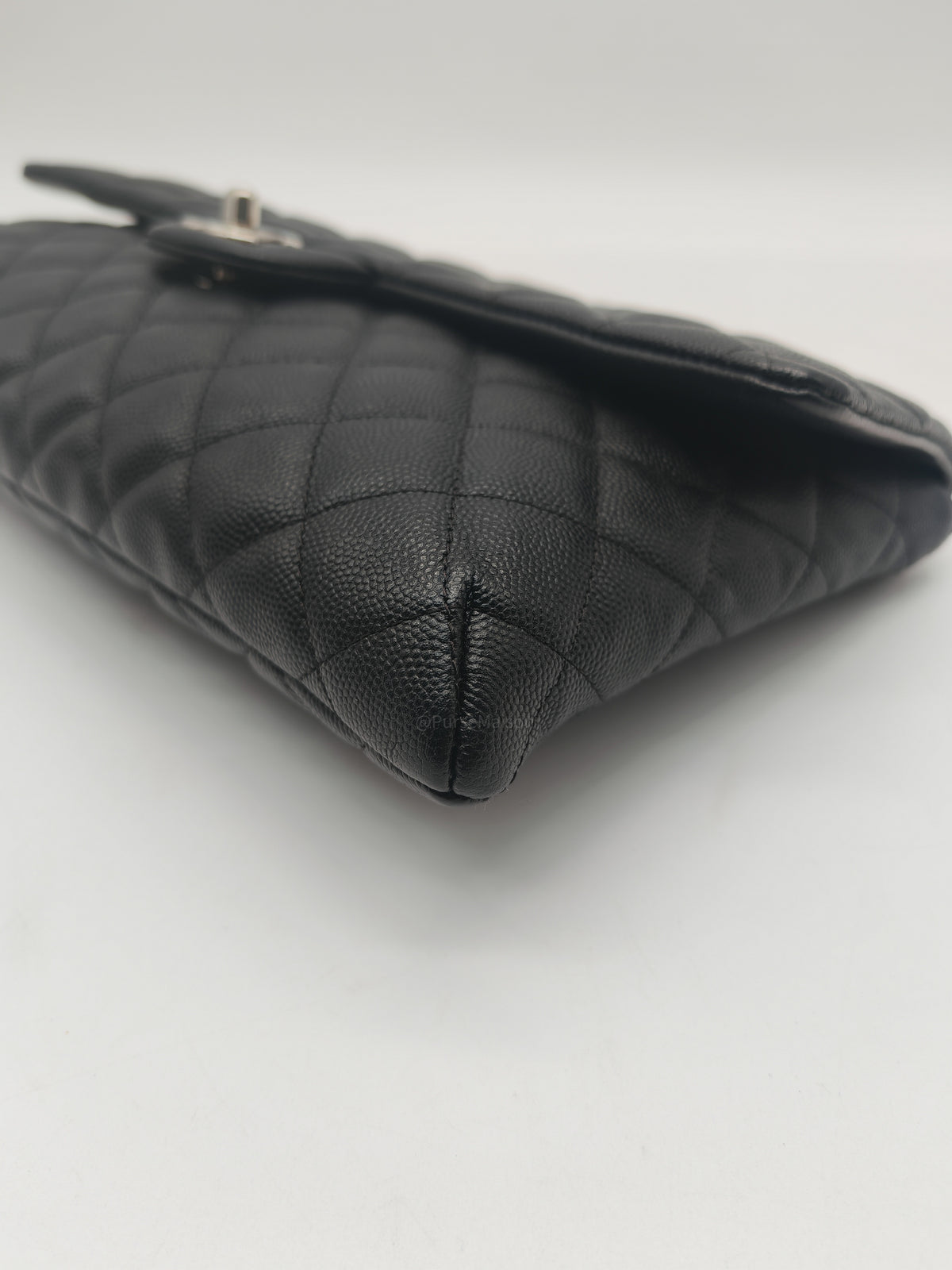 Chanel Classic Flap Clutch in Black Quilted Caviar Leather and Silver Hardware Series 26
