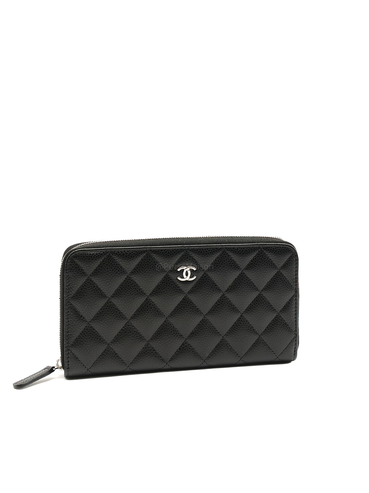 Chanel Classic Zip-Around Wallet in Black Caviar Leather and Silver Hardware Microchio (K1****0K)