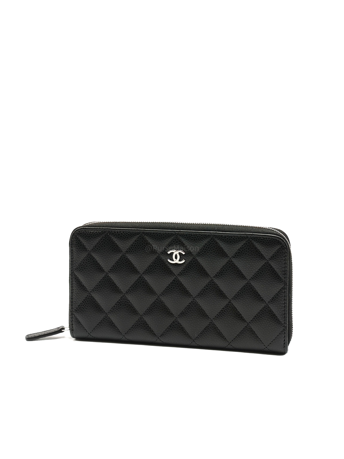 Chanel Classic Zip-Around Wallet in Black Caviar Leather and Silver Hardware Microchio (K1****0K)