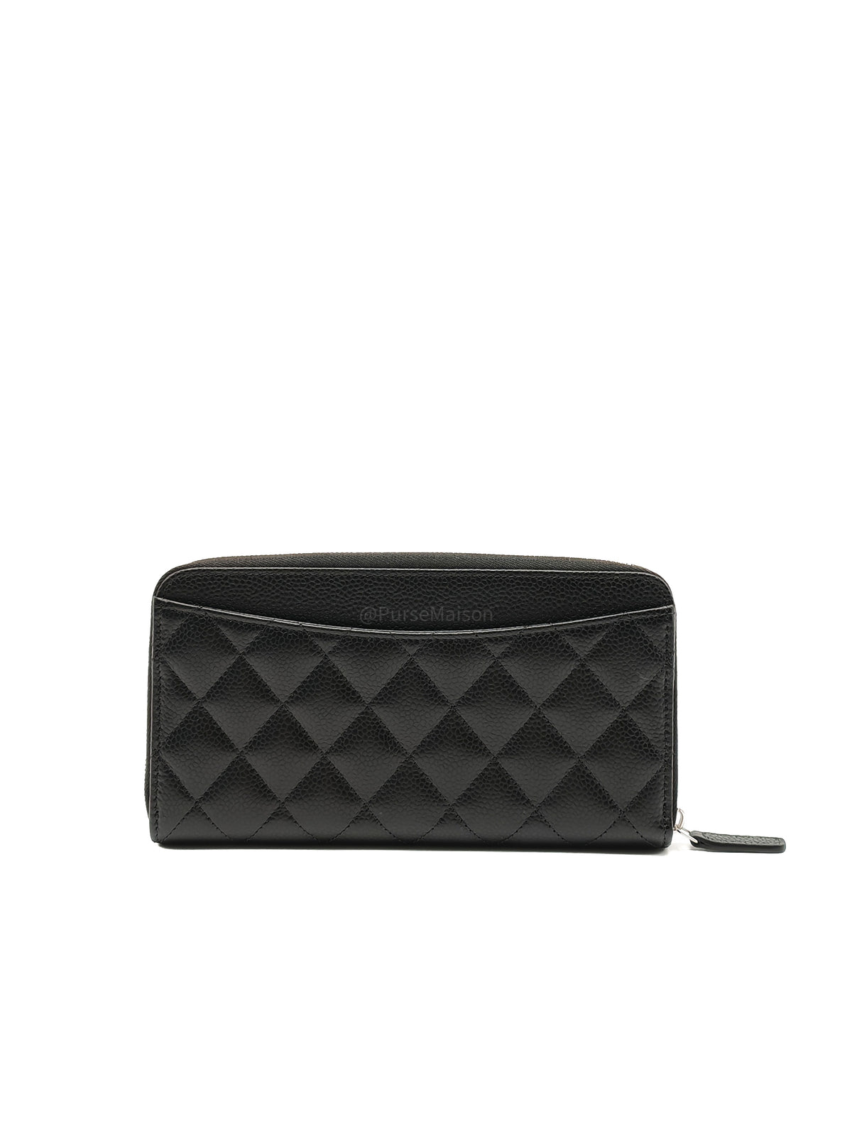 Chanel Classic Zip-Around Wallet in Black Caviar Leather and Silver Hardware Microchio (K1****0K)