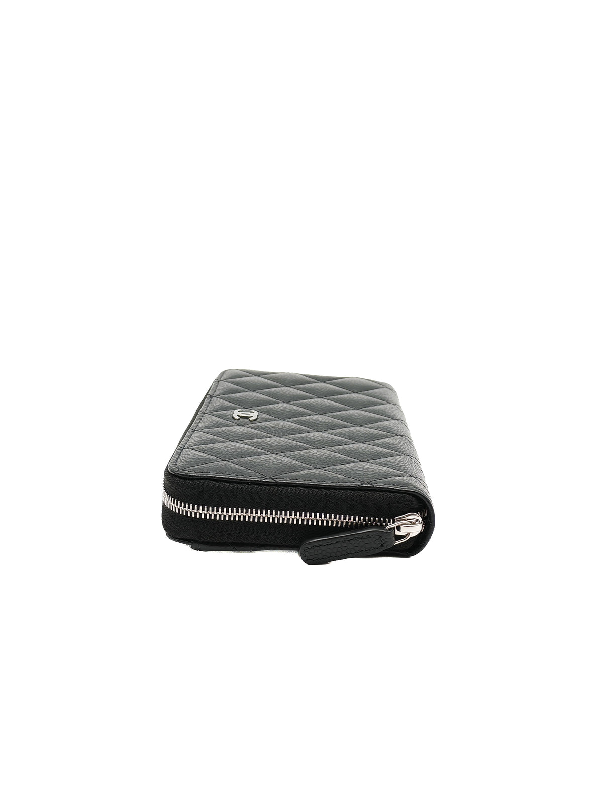 Chanel Classic Zip-Around Wallet in Black Caviar Leather and Silver Hardware Microchio (K1****0K)