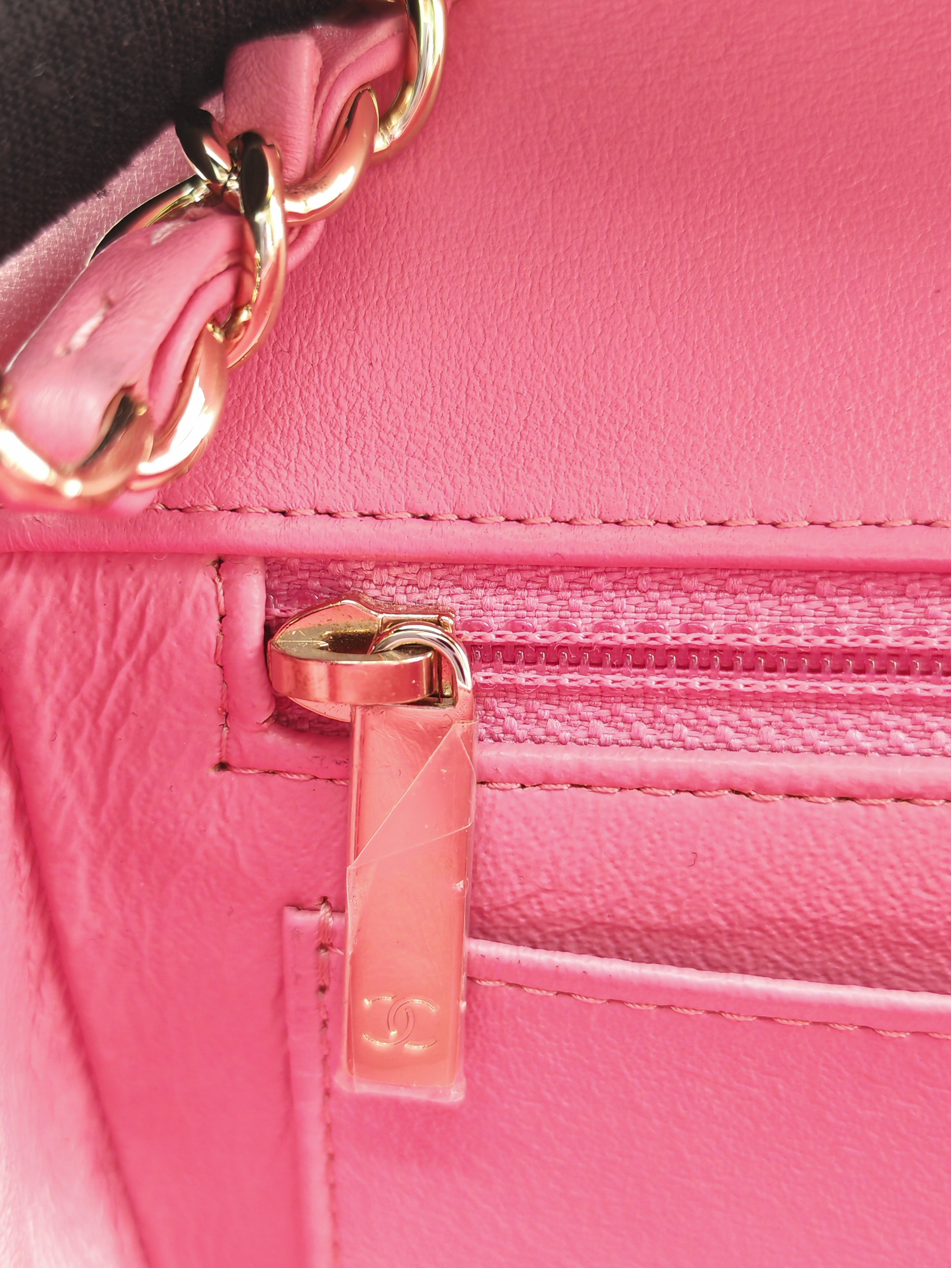 Chanel Classic Mini Rectangular Flap Bag in Pink Chevron Lambskin Leather Light Gold Hardware (Series 27)
