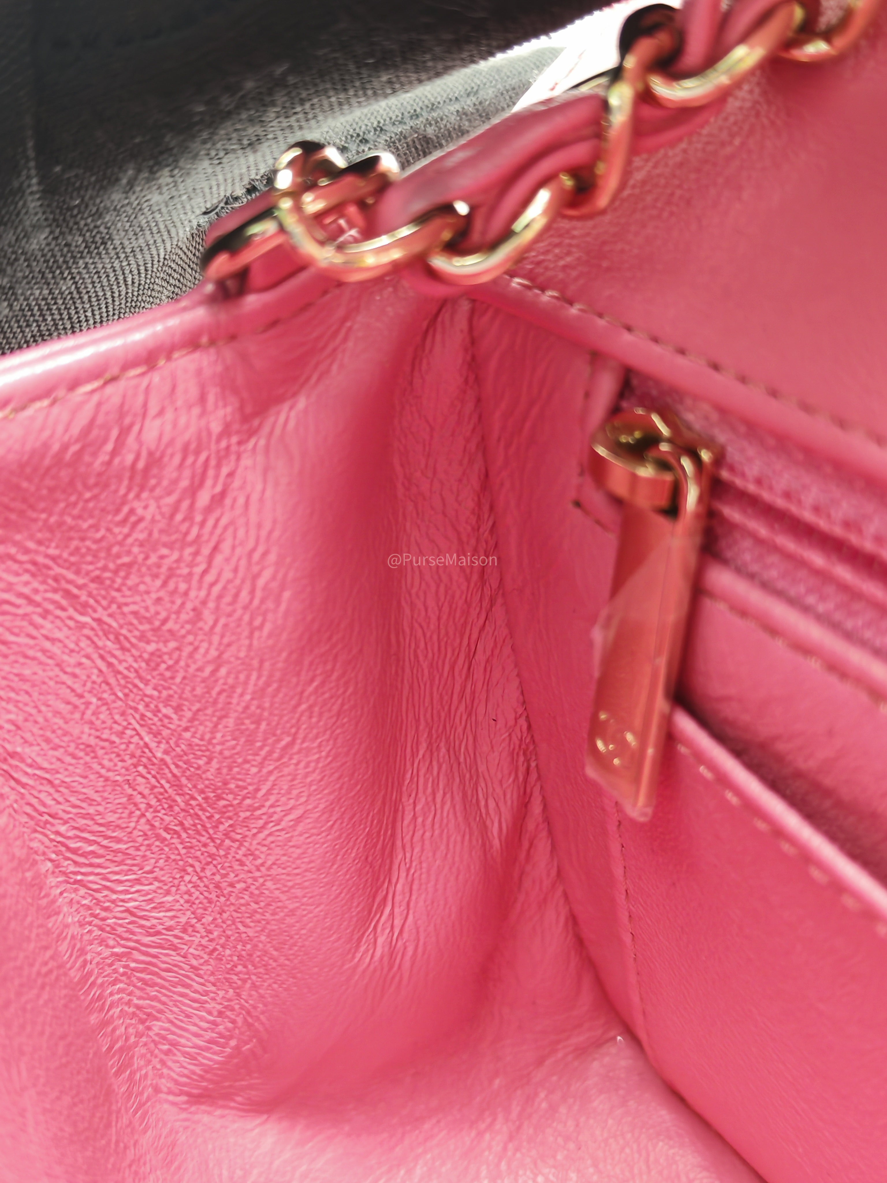 Chanel Classic Mini Rectangular Flap Bag in Pink Chevron Lambskin Leather Light Gold Hardware (Series 27)