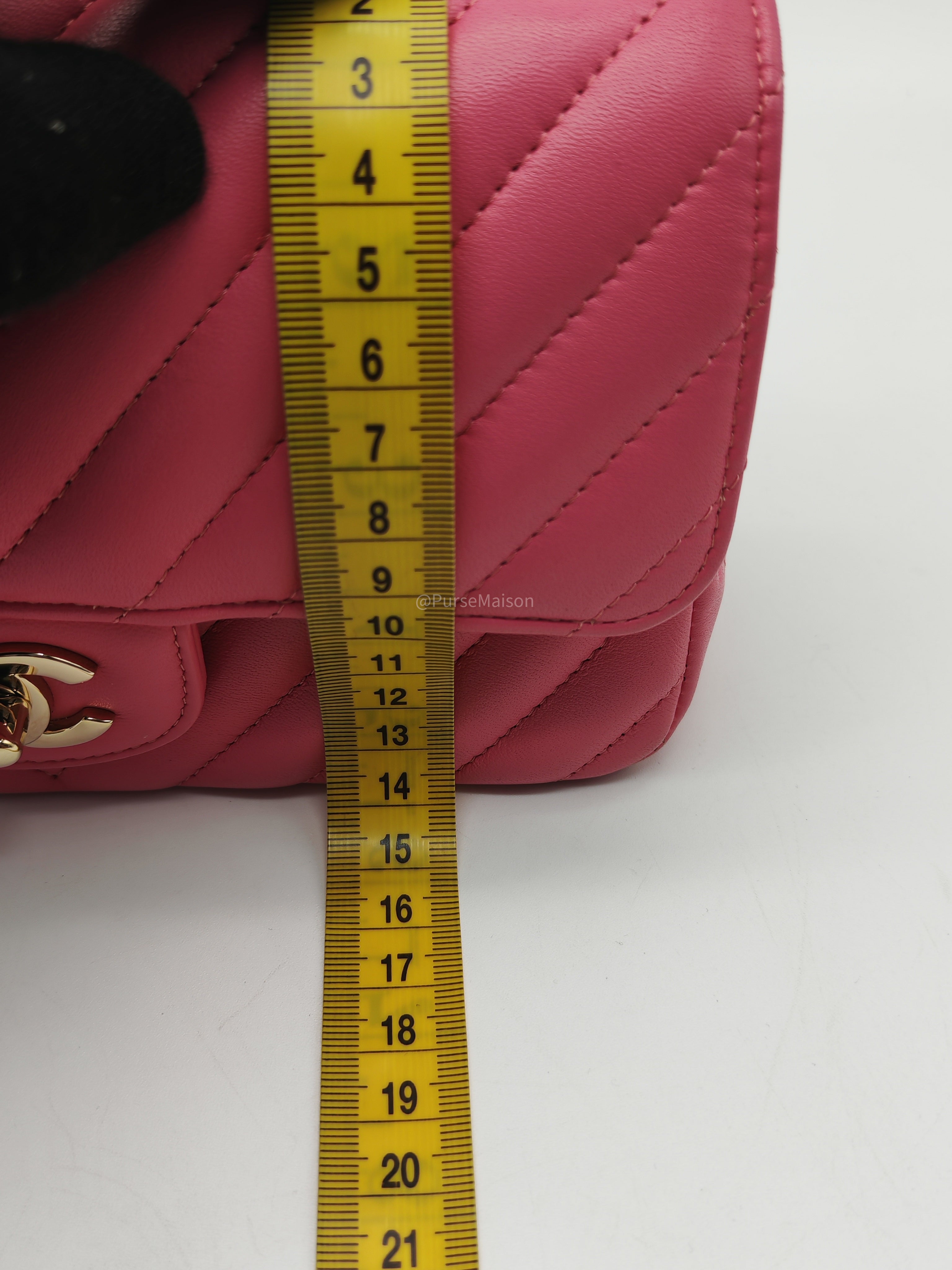 Chanel Classic Mini Rectangular Flap Bag in Pink Chevron Lambskin Leather Light Gold Hardware (Series 27)