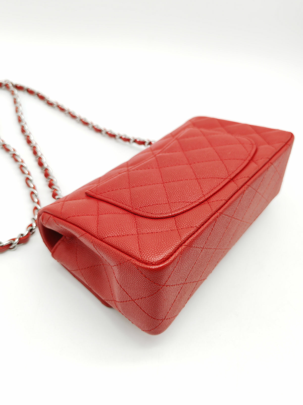 Chanel Classic Mini Rectangular Flap in Red Quilted Caviar Leather and Silver Hardware Series 27
