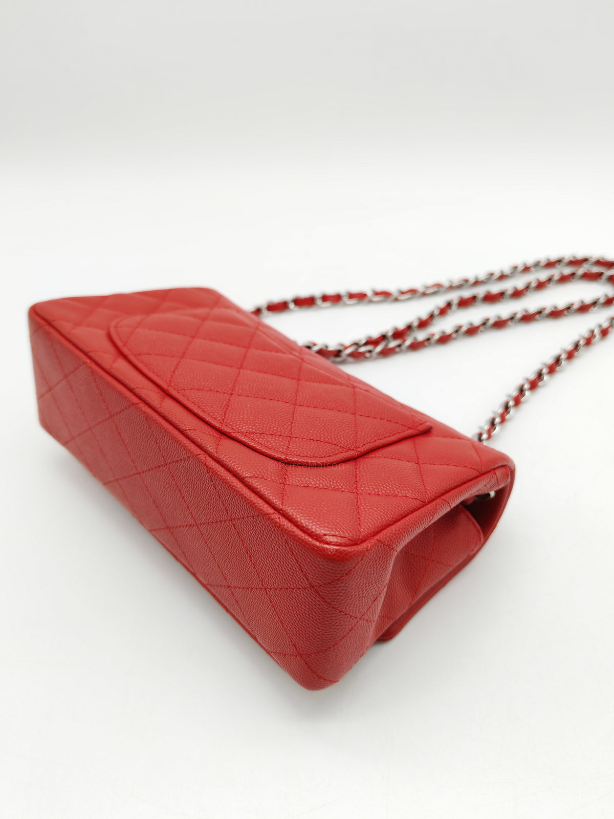 Chanel Classic Mini Rectangular Flap in Red Quilted Caviar Leather and Silver Hardware Series 27
