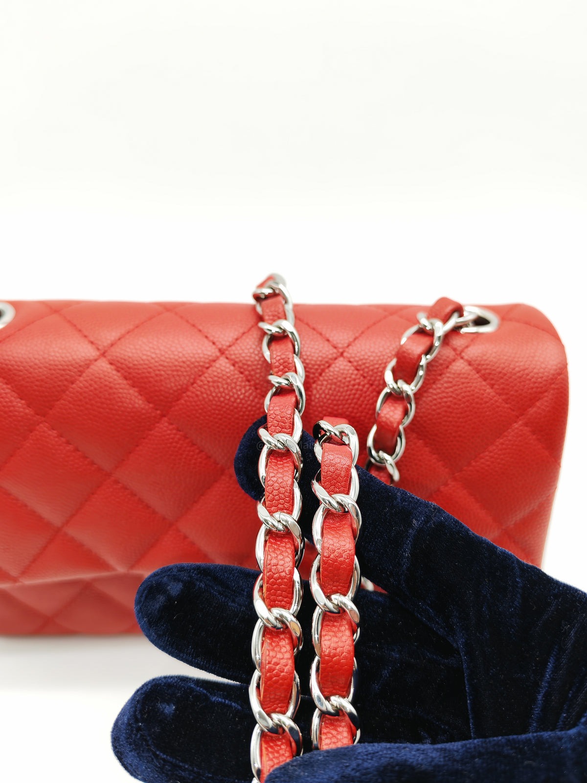 Chanel Classic Mini Rectangular Flap in Red Quilted Caviar Leather and Silver Hardware Series 27
