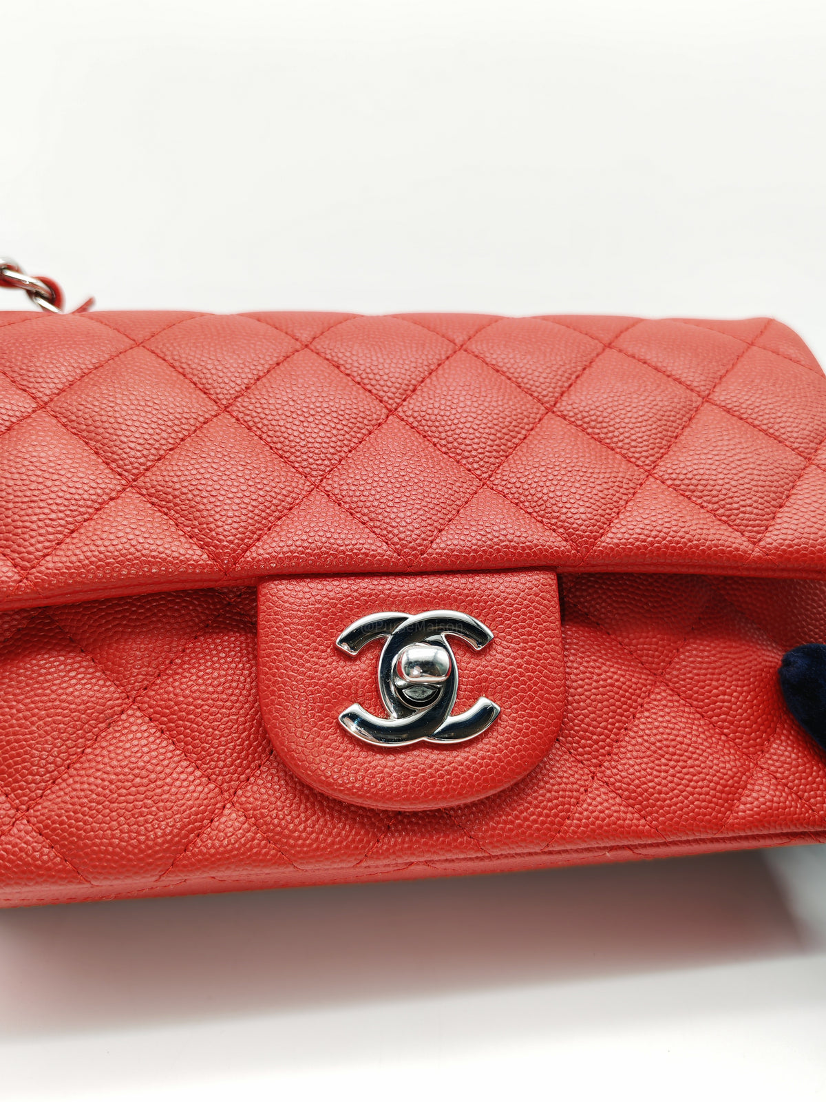 Chanel Classic Mini Rectangular Flap in Red Quilted Caviar Leather and Silver Hardware Series 27