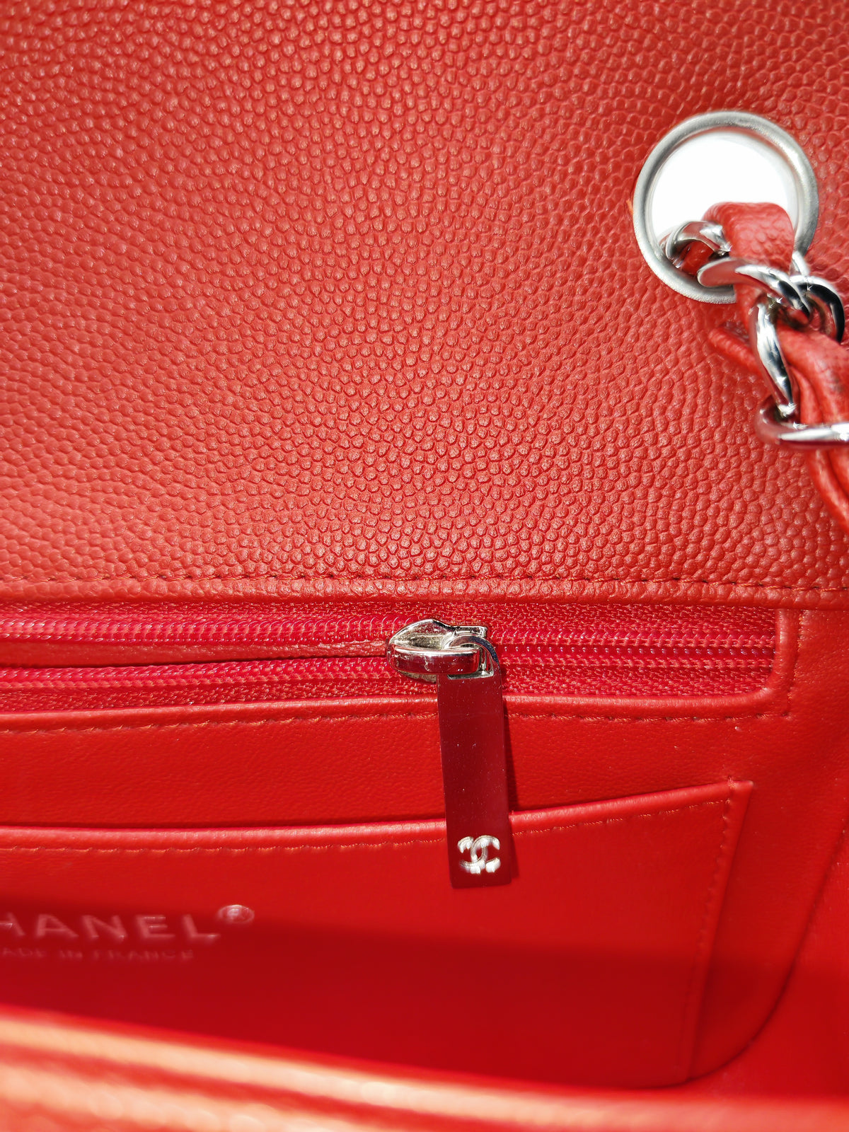 Chanel Classic Mini Rectangular Flap in Red Quilted Caviar Leather and Silver Hardware Series 27