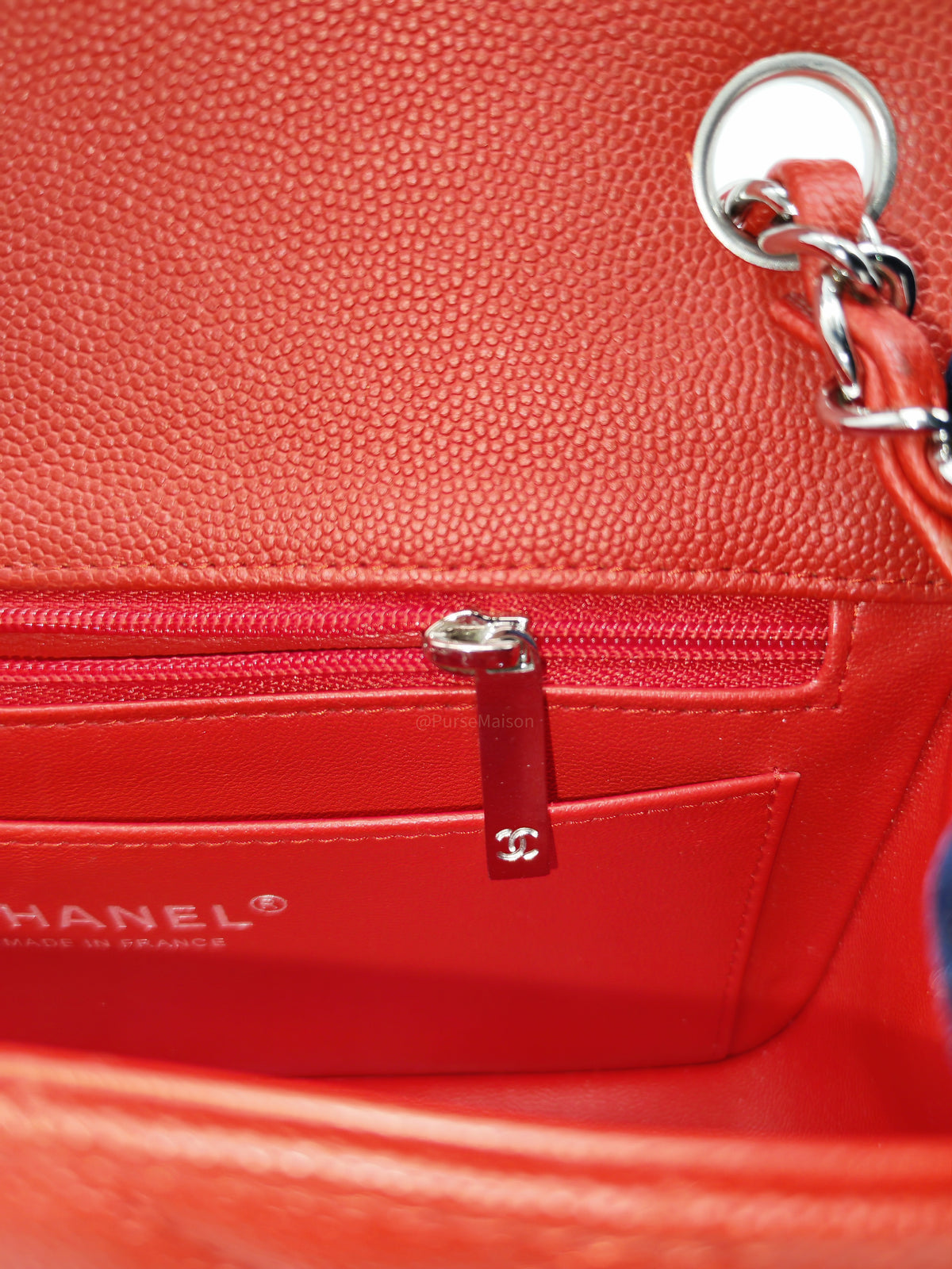 Chanel Classic Mini Rectangular Flap in Red Quilted Caviar Leather and Silver Hardware Series 27