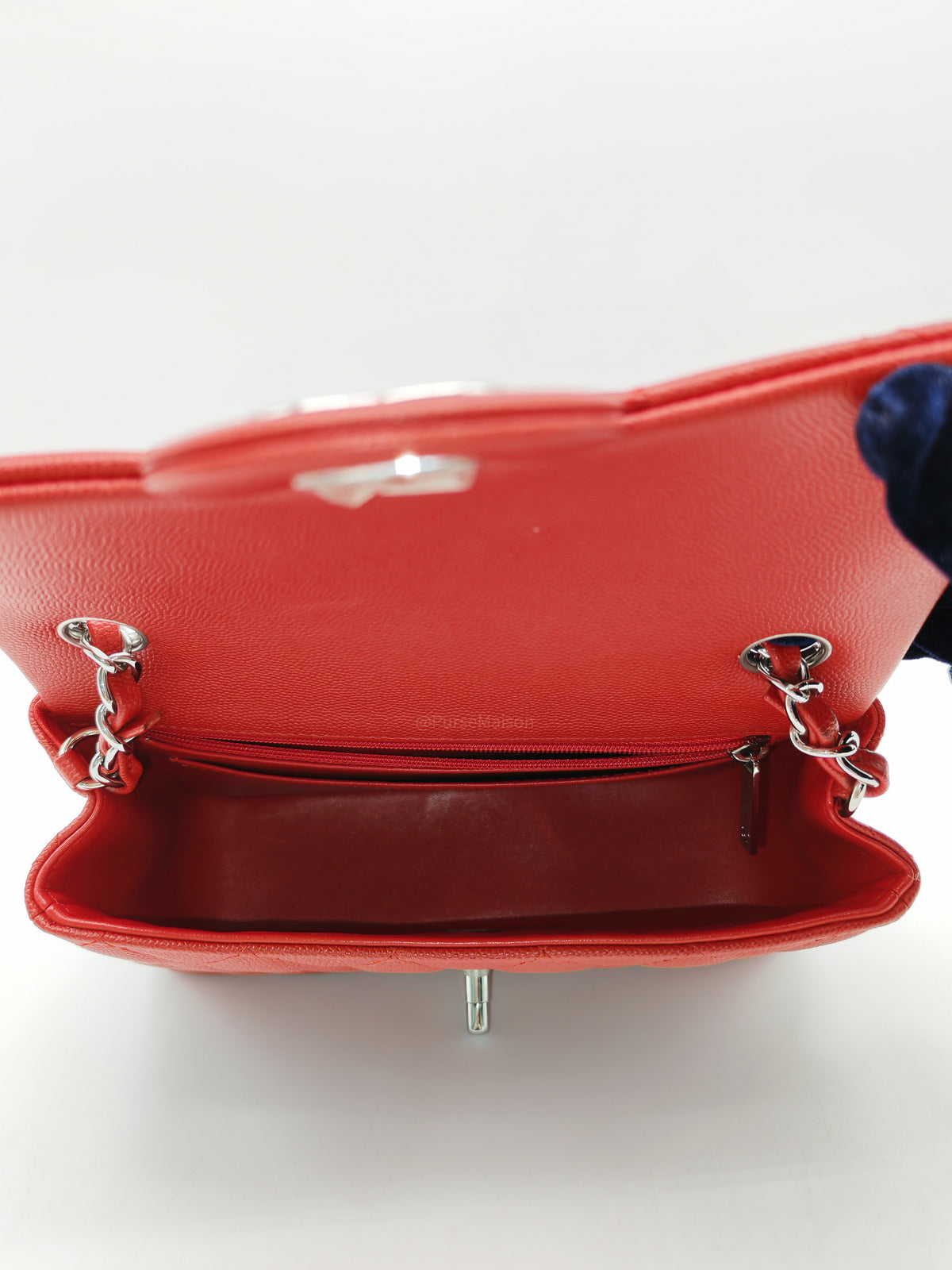Chanel Classic Mini Rectangular Flap in Red Quilted Caviar Leather and Silver Hardware Series 27