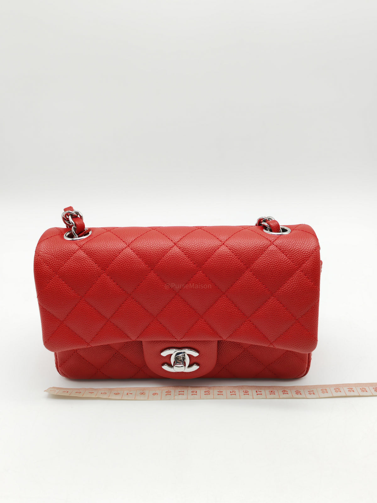 Chanel Classic Mini Rectangular Flap in Red Quilted Caviar Leather and Silver Hardware Series 27
