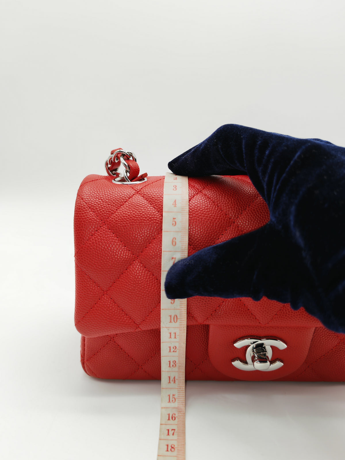 Chanel Classic Mini Rectangular Flap in Red Quilted Caviar Leather and Silver Hardware Series 27