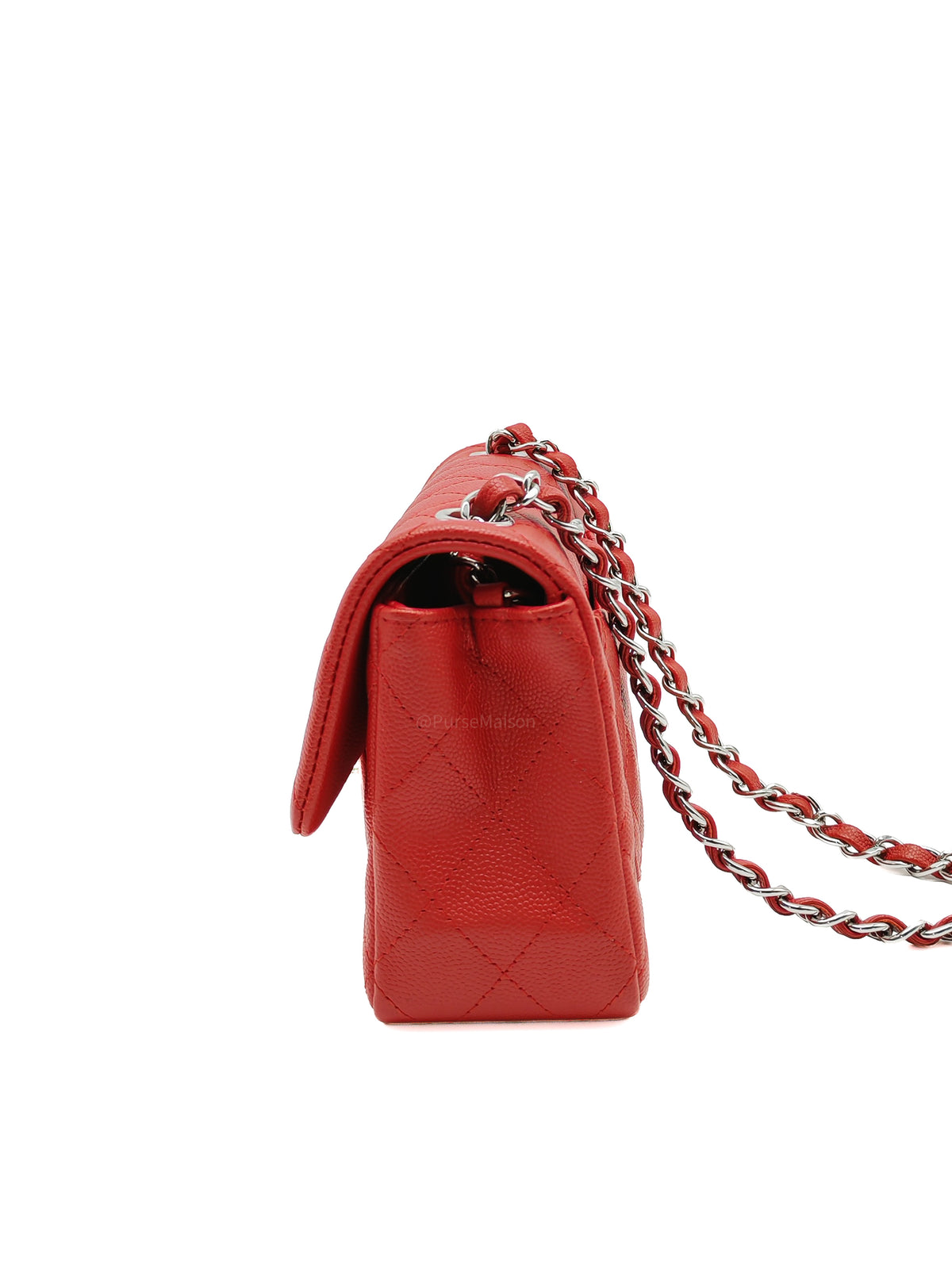 Chanel Classic Mini Rectangular Flap in Red Quilted Caviar Leather and Silver Hardware Series 27