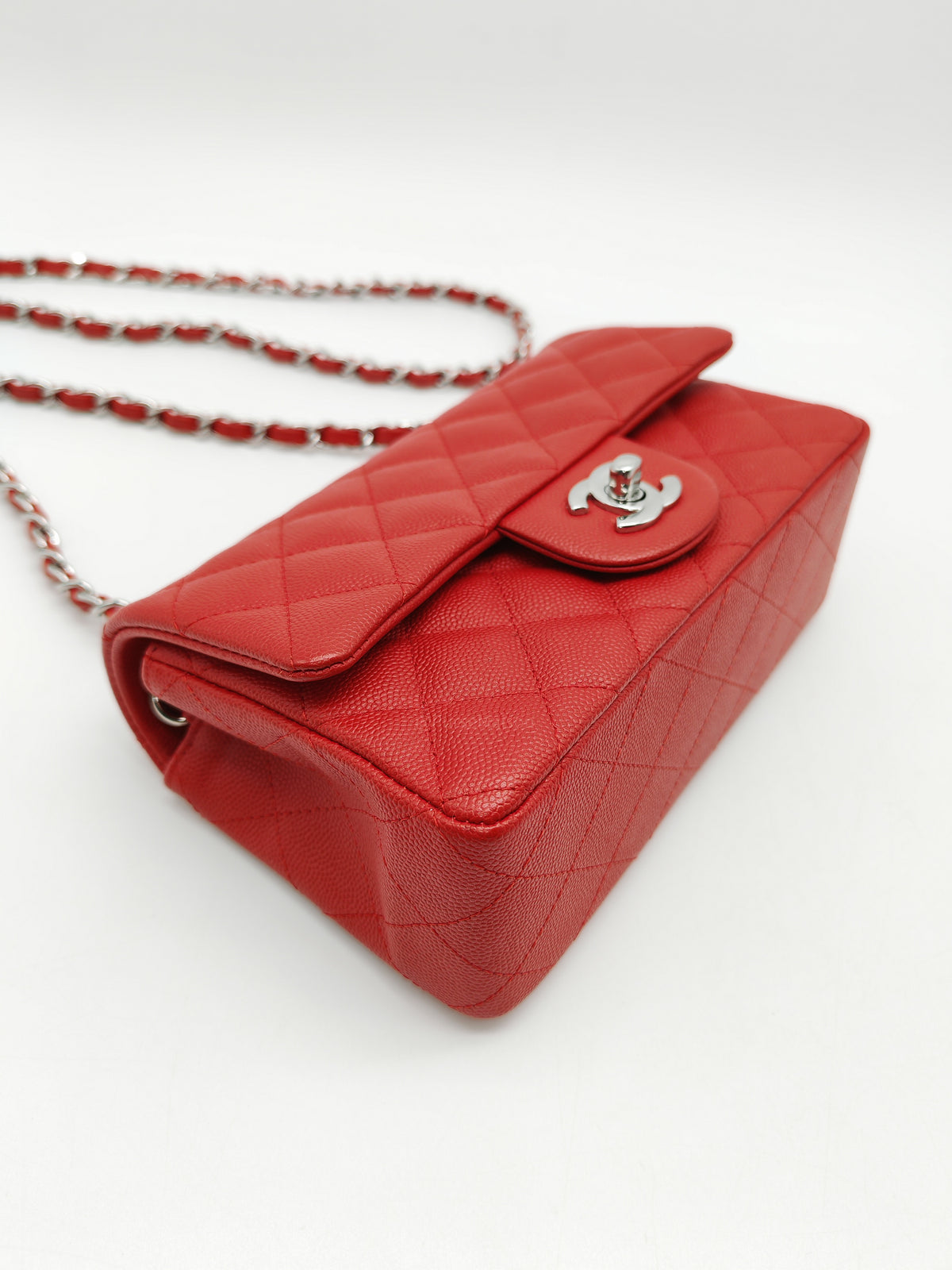 Chanel Classic Mini Rectangular Flap in Red Quilted Caviar Leather and Silver Hardware Series 27
