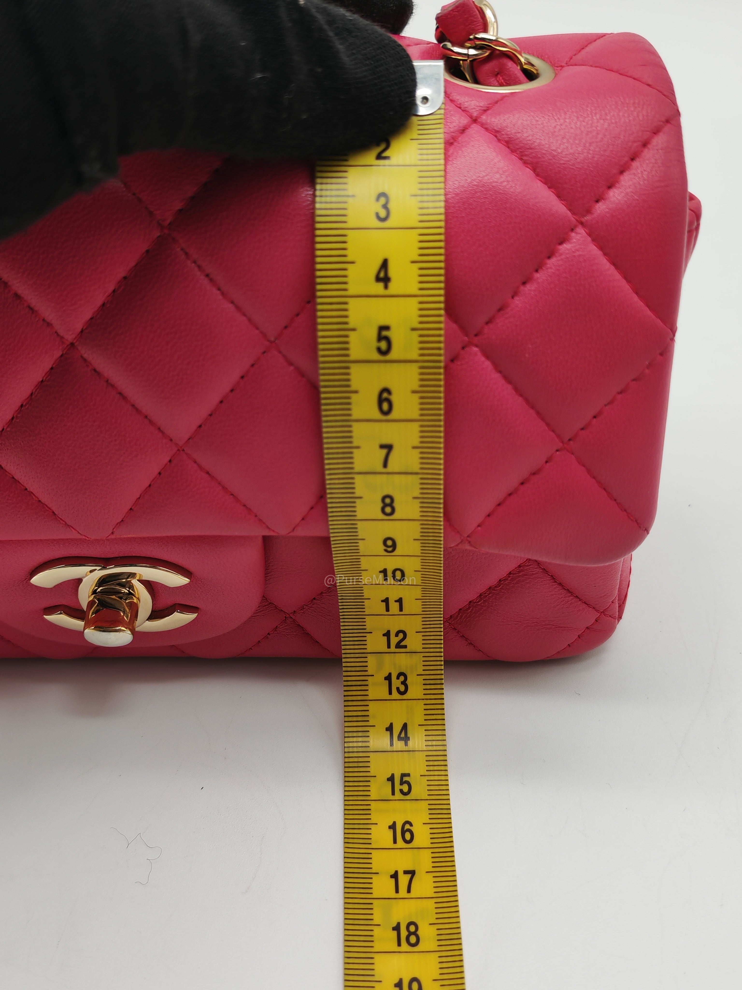 Chanel Classic Rectangular Mini Flap Bag in Fuchsia Lambskin Leather Light Gold Hardware (Series 21)