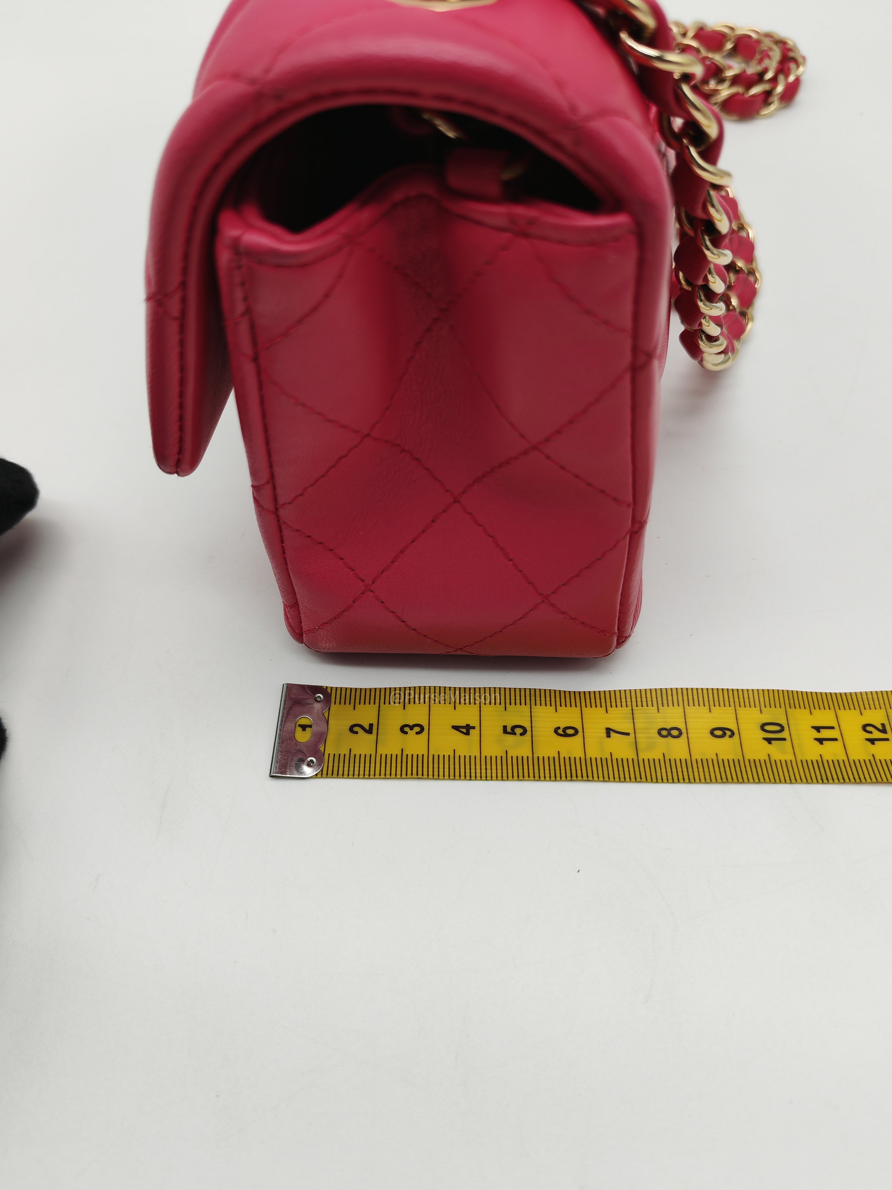 Chanel Classic Rectangular Mini Flap Bag in Fuchsia Lambskin Leather Light Gold Hardware (Series 21)