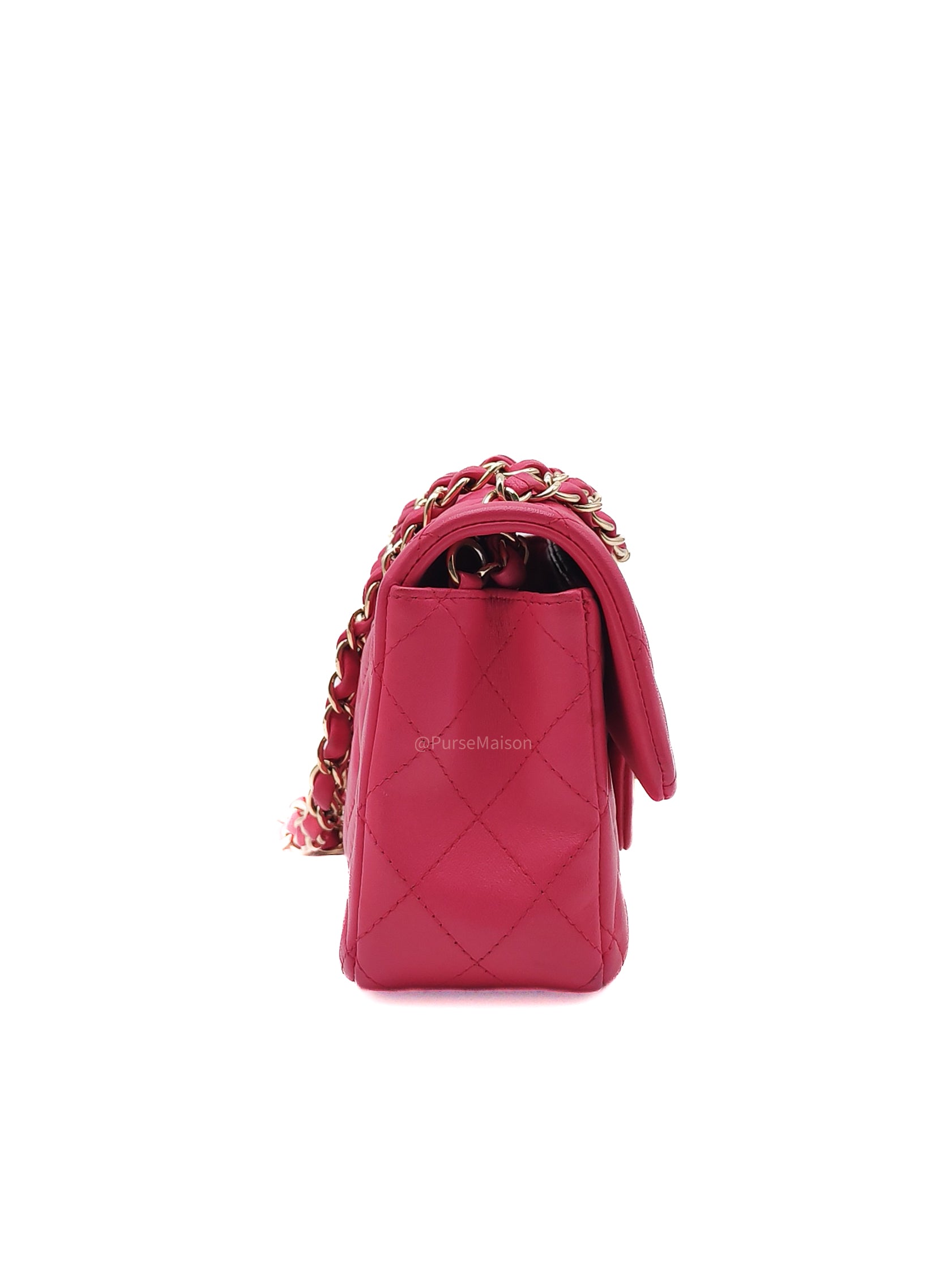 Chanel Classic Rectangular Mini Flap Bag in Fuchsia Lambskin Leather Light Gold Hardware (Series 21)