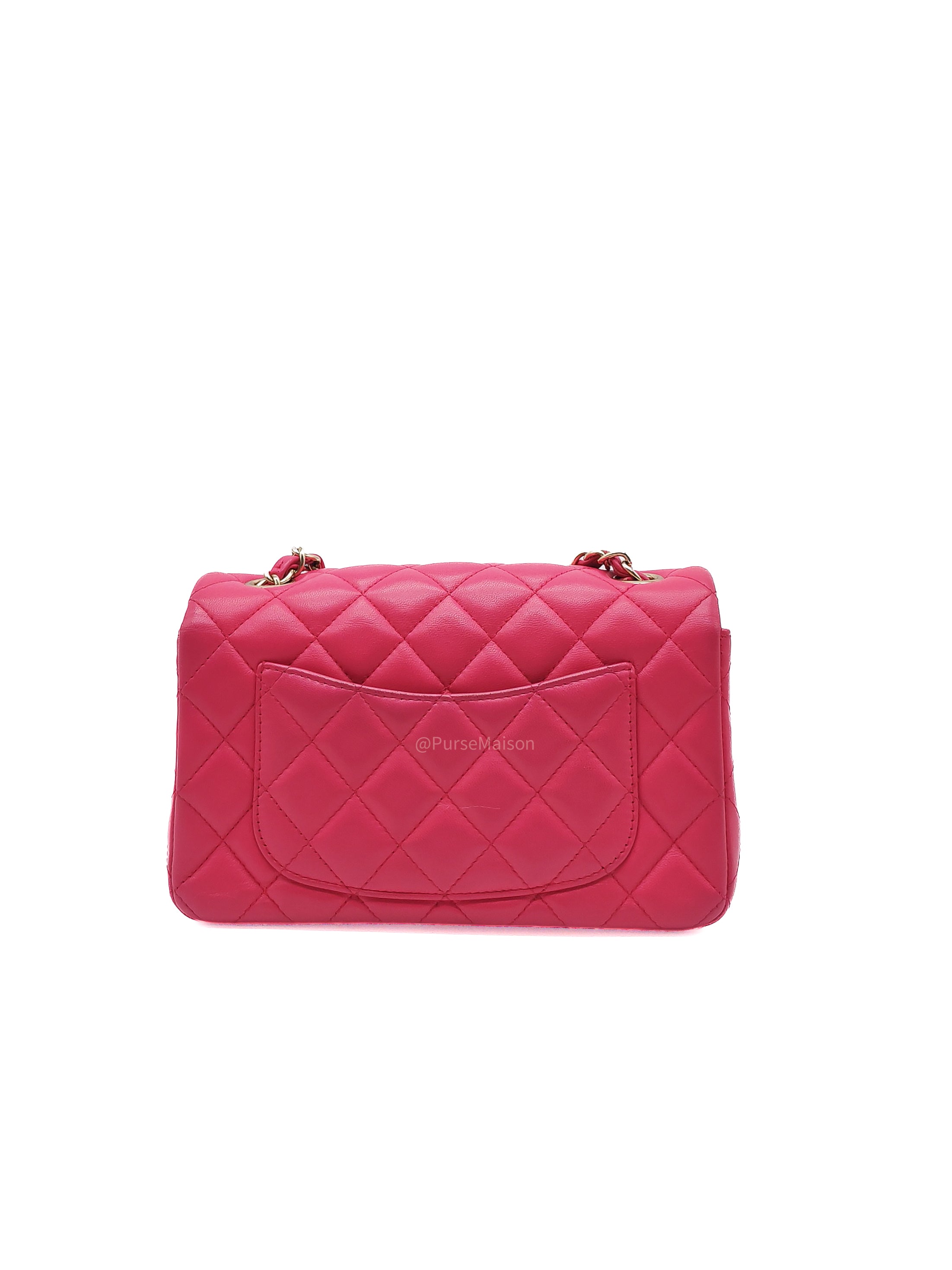Chanel Classic Rectangular Mini Flap Bag in Fuchsia Lambskin Leather Light Gold Hardware (Series 21)