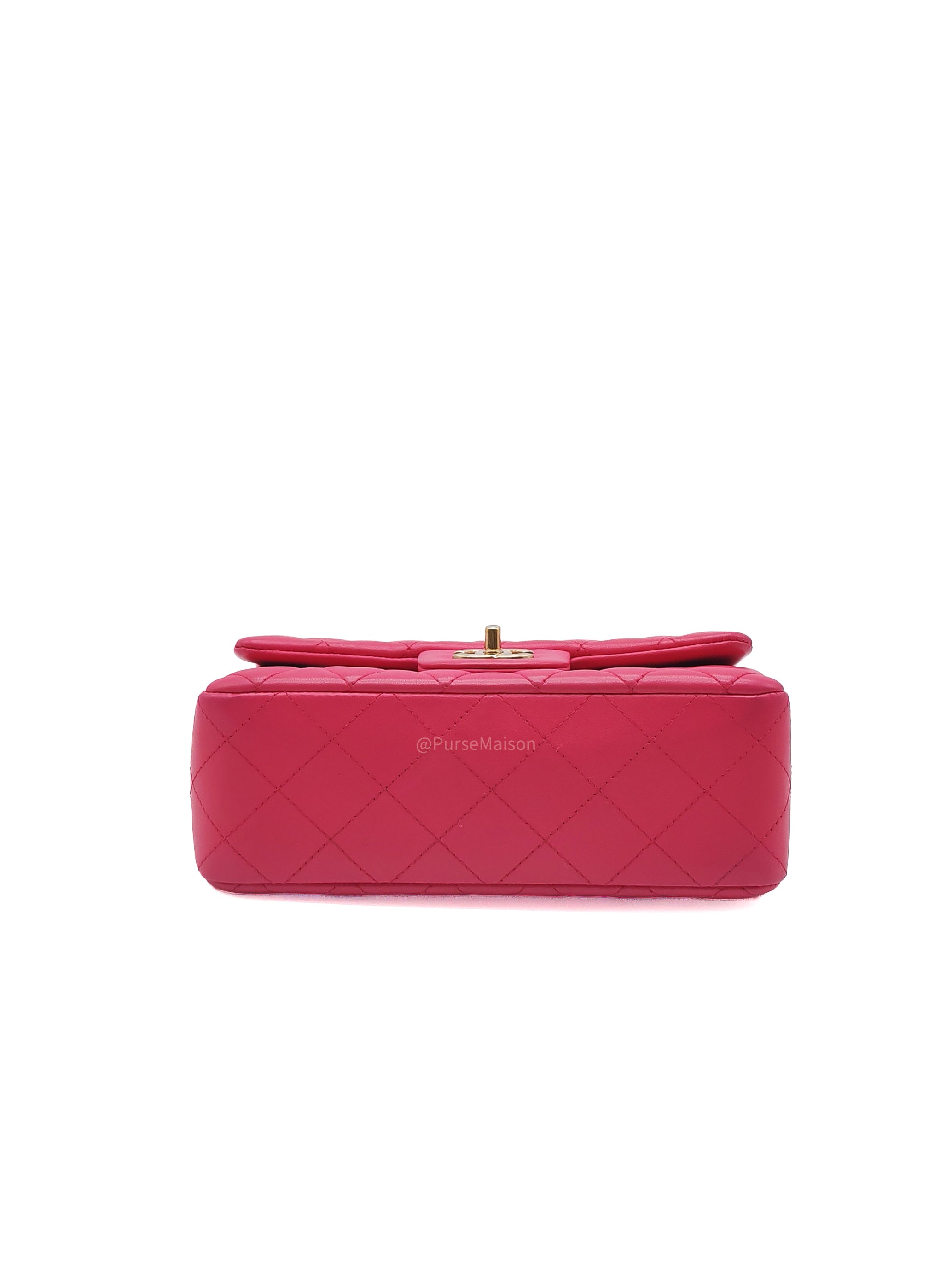 Chanel Classic Rectangular Mini Flap Bag in Fuchsia Lambskin Leather Light Gold Hardware (Series 21)