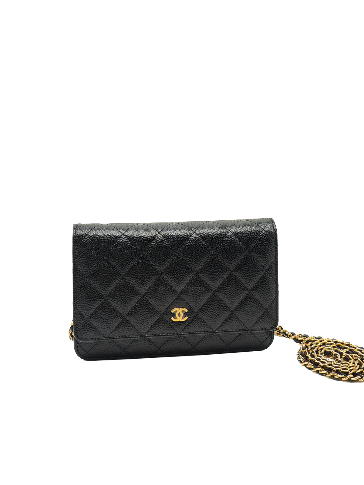 Chanel Classic Wallet on Chain (WOC) in Black Caviar Leather Gold Hardware Microchip(TG****E4)