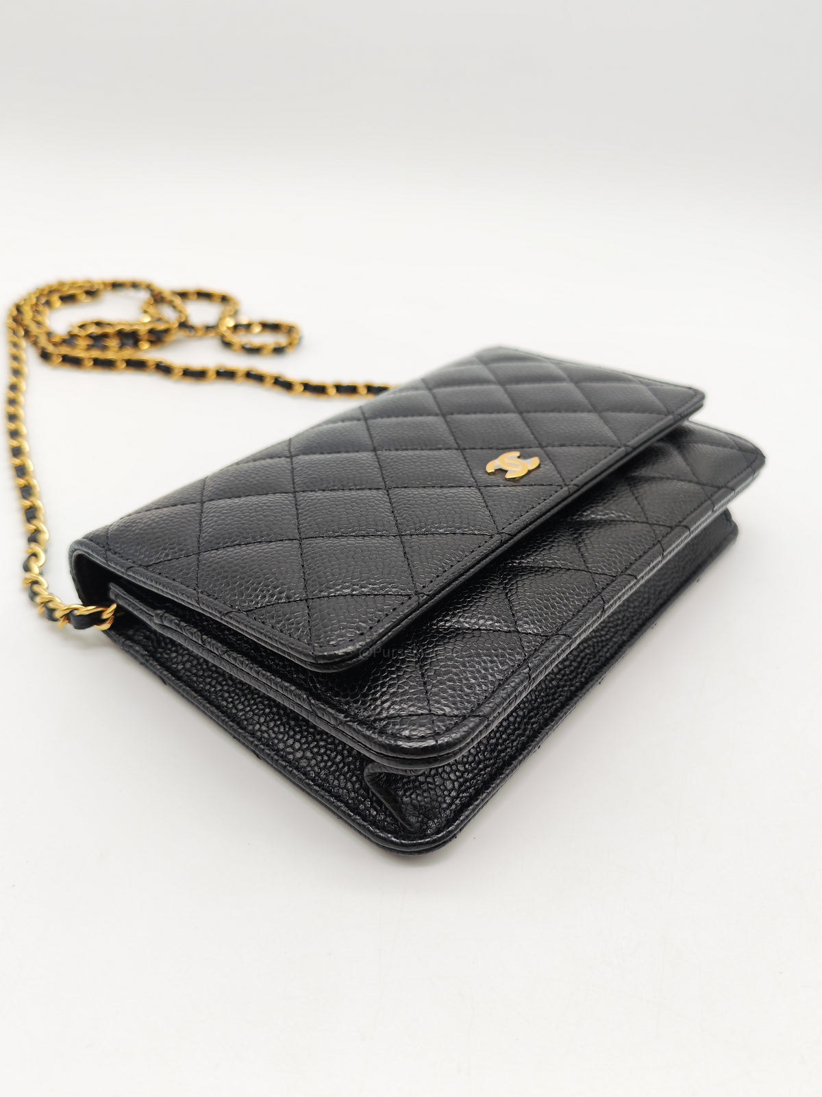 Chanel Classic Wallet on Chain (WOC) in Black Caviar Leather Gold Hardware Microchip(TG****E4)