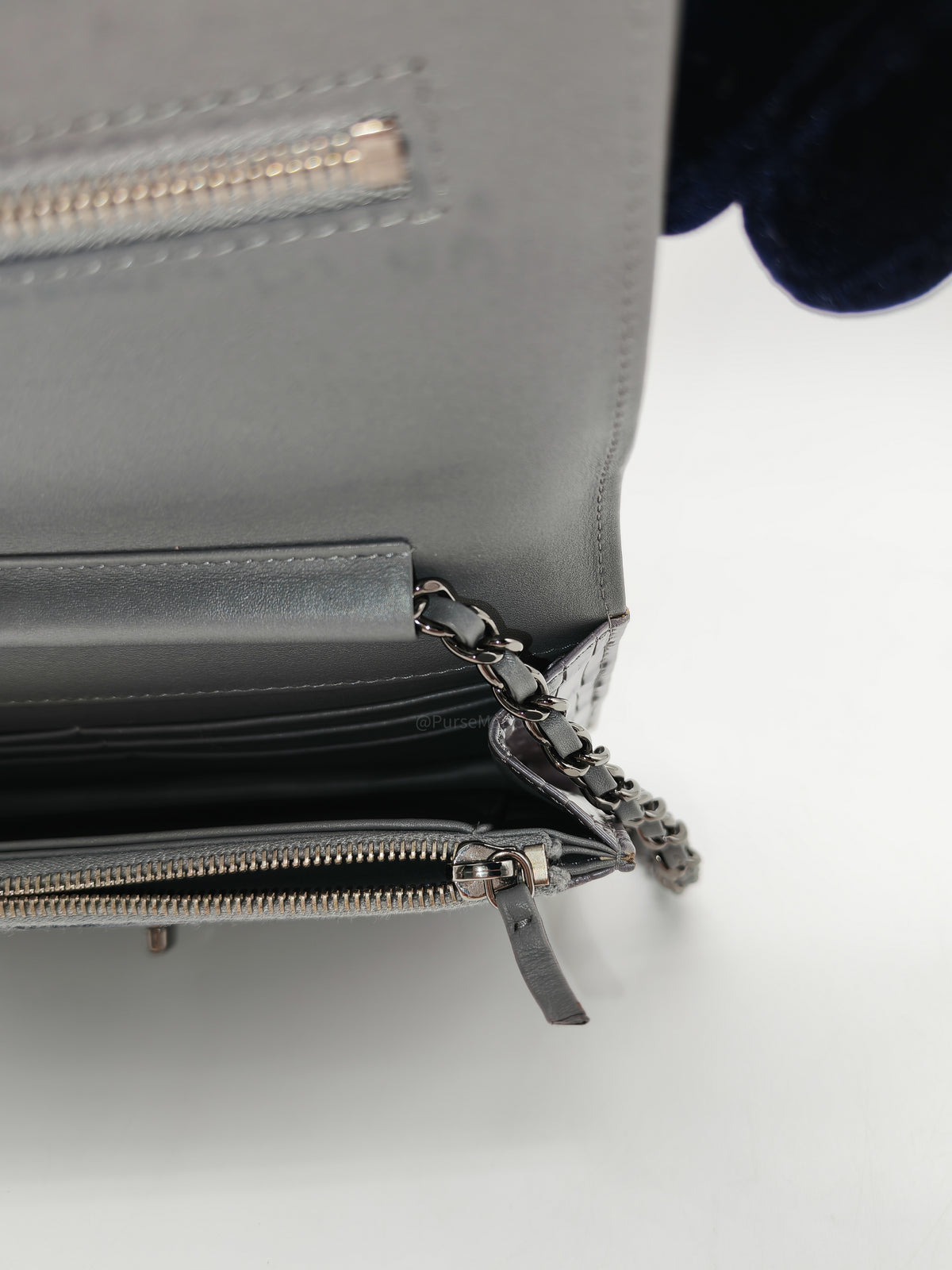 Chanel Classic Wallet on Chain (WOC) in Metallic Gray Alligator Leather and Silver Hardware Series 25