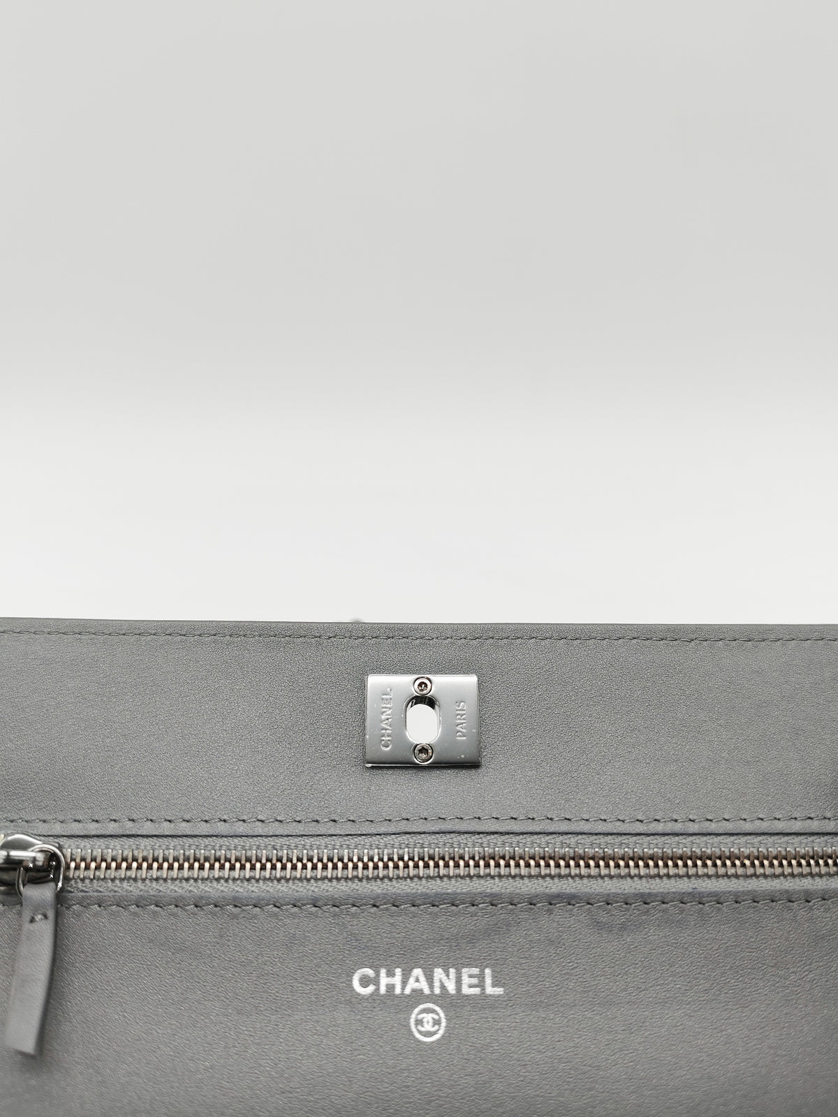 Chanel Classic Wallet on Chain (WOC) in Metallic Gray Alligator Leather and Silver Hardware Series 25