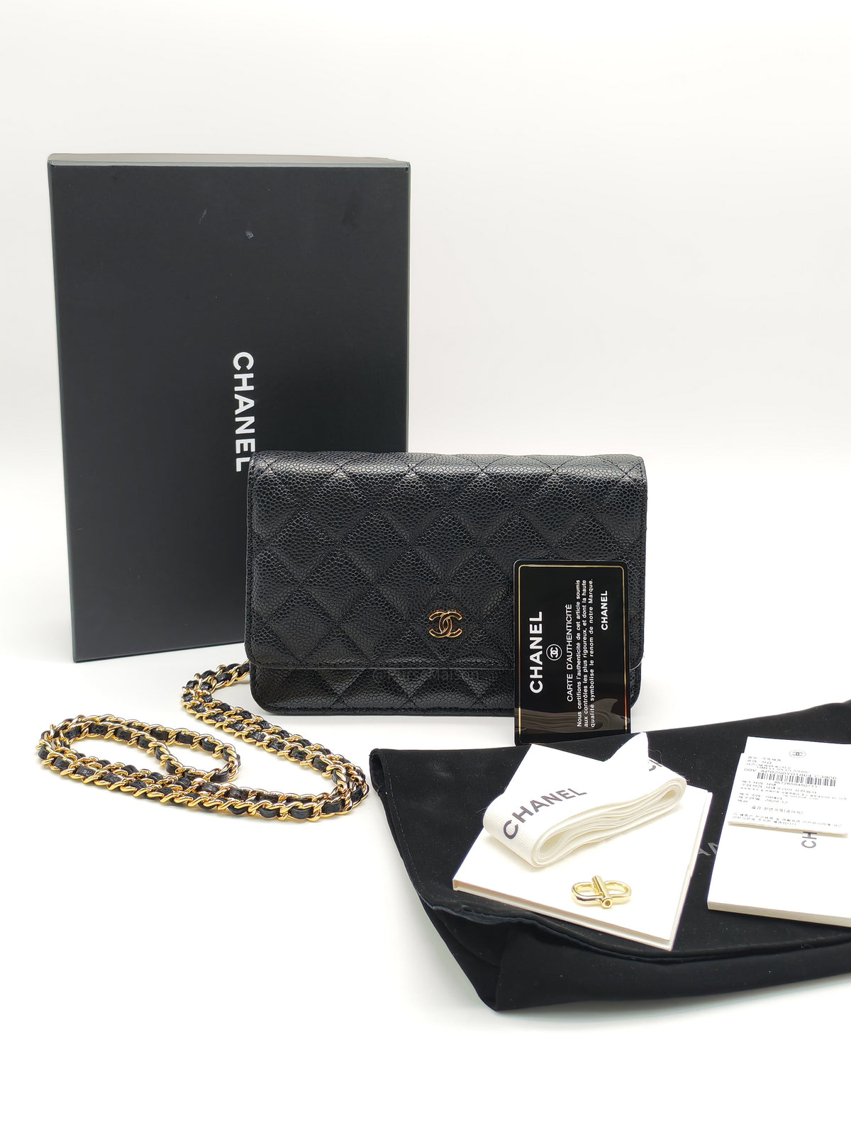 Chanel Classic Wallet on Chain (WOC) in Black Caviar Leather Gold Hardware (Series 30****12)