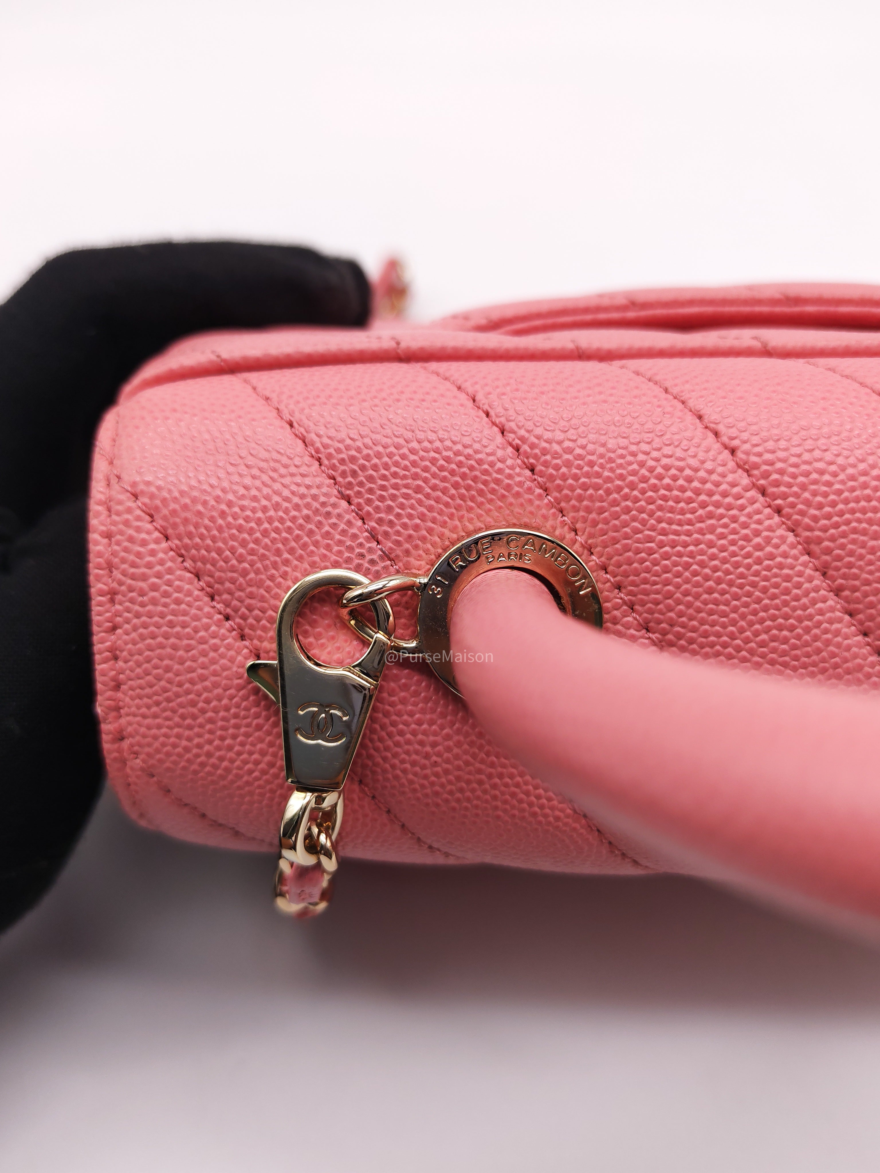 Chanel Coco Handle Small in Pink Chevron Quilted Caviar Leather and Light Gold Hardware Series 29