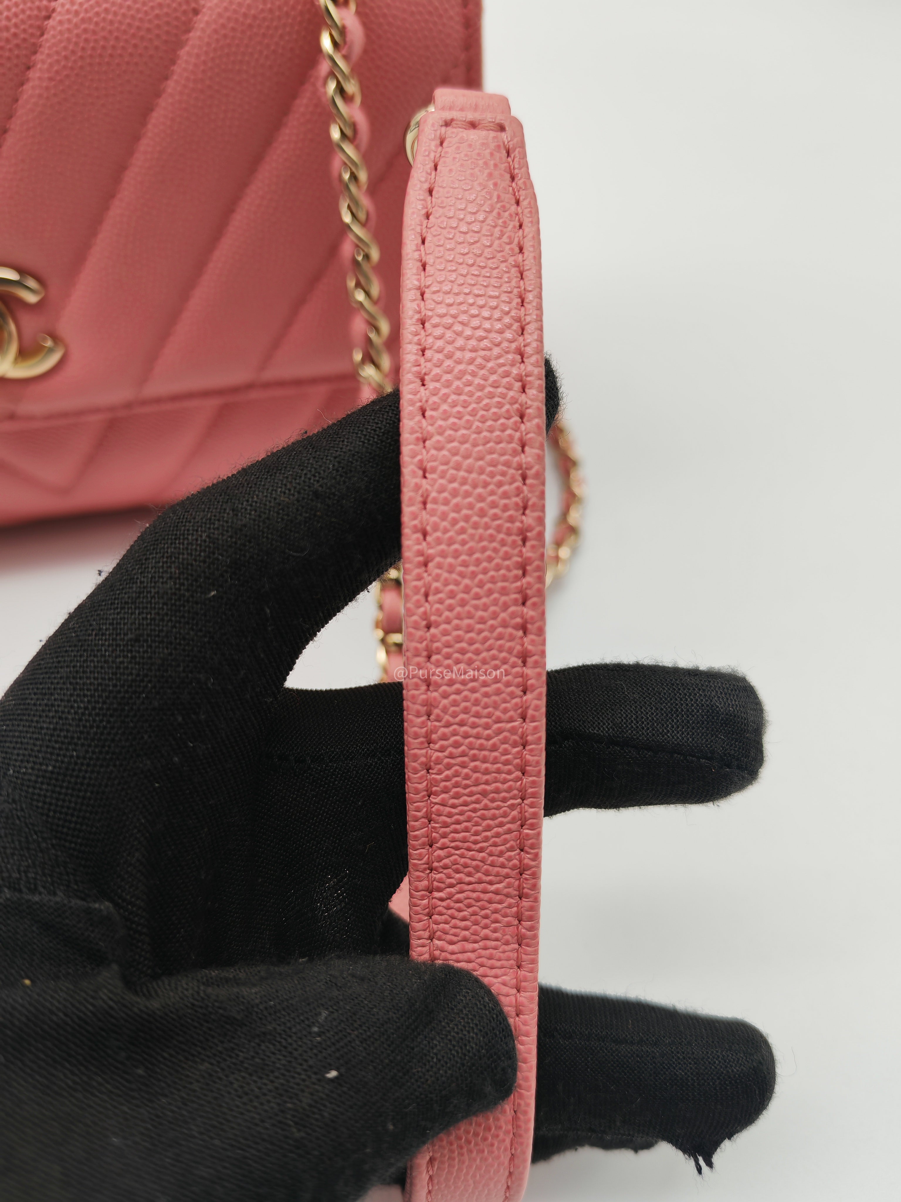 Chanel Coco Handle Small in Pink Chevron Quilted Caviar Leather and Light Gold Hardware Series 29